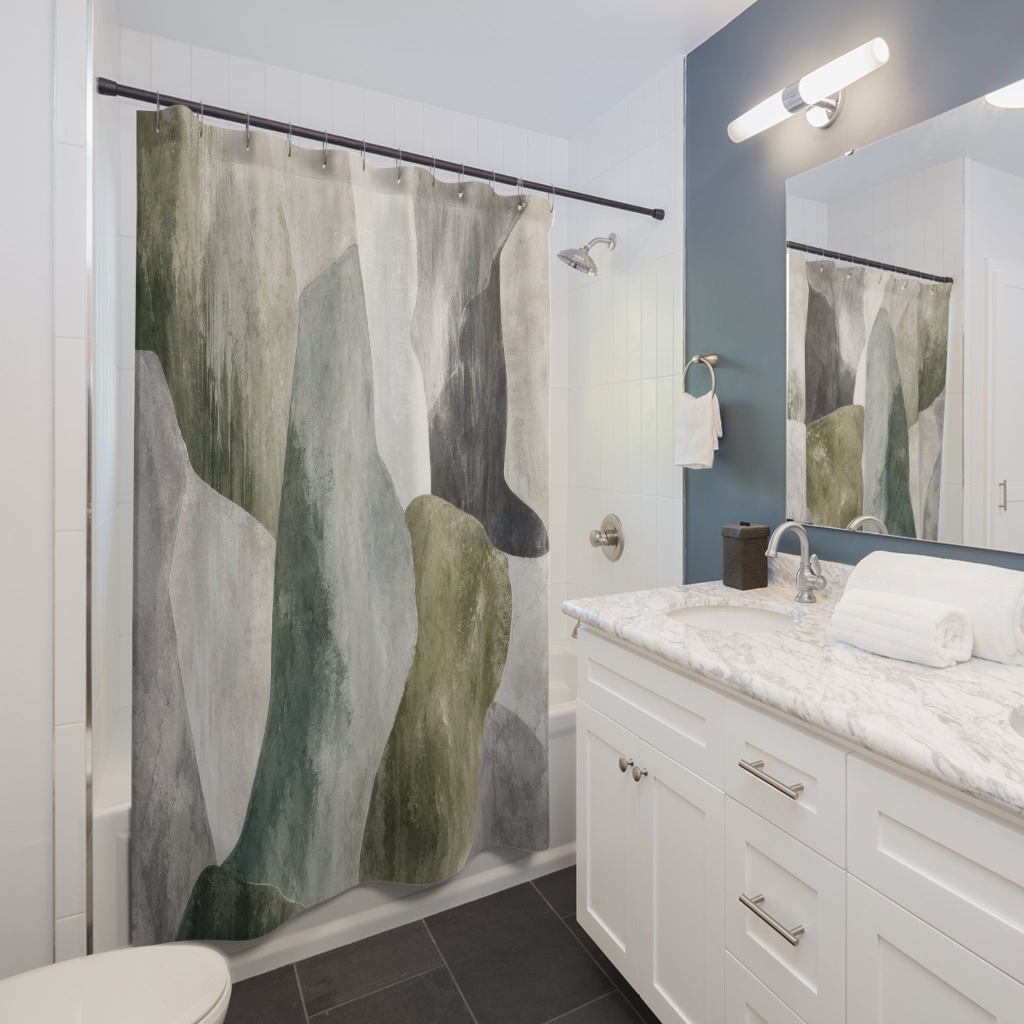 Green Gray Abstract Shower Curtain