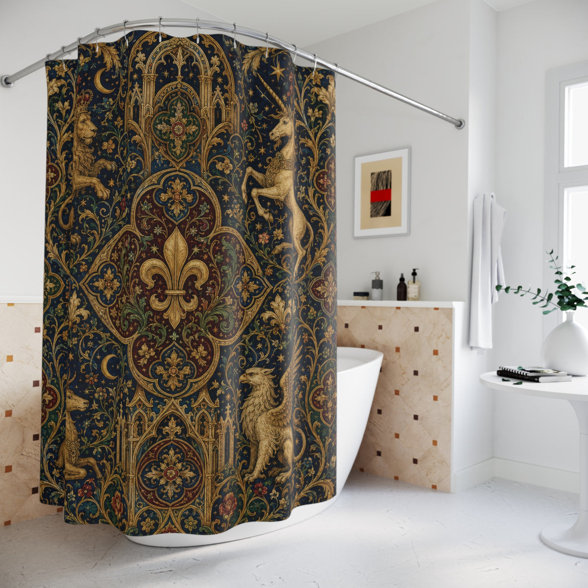 Medieval Shower Curtain: Heraldic Tapestry