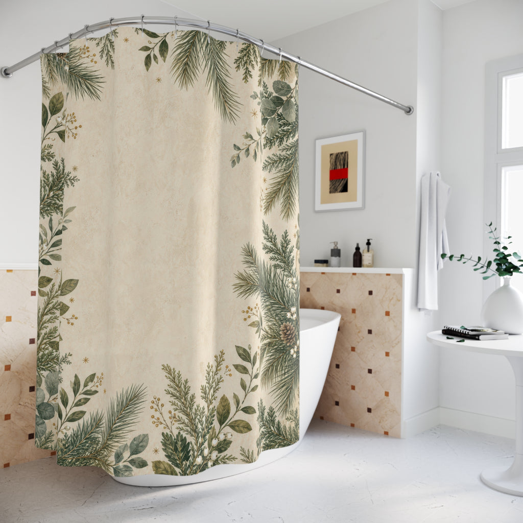 Winter Farmhouse Green Botanical Shower Curtain
