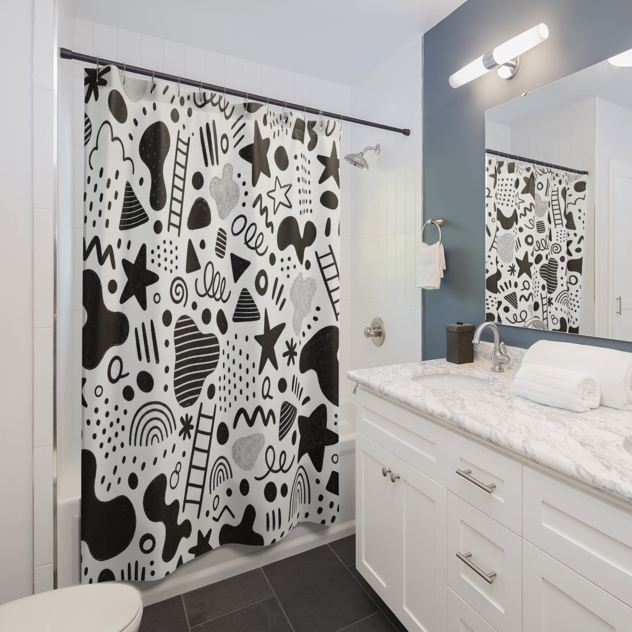 Black White Star Shower Curtain