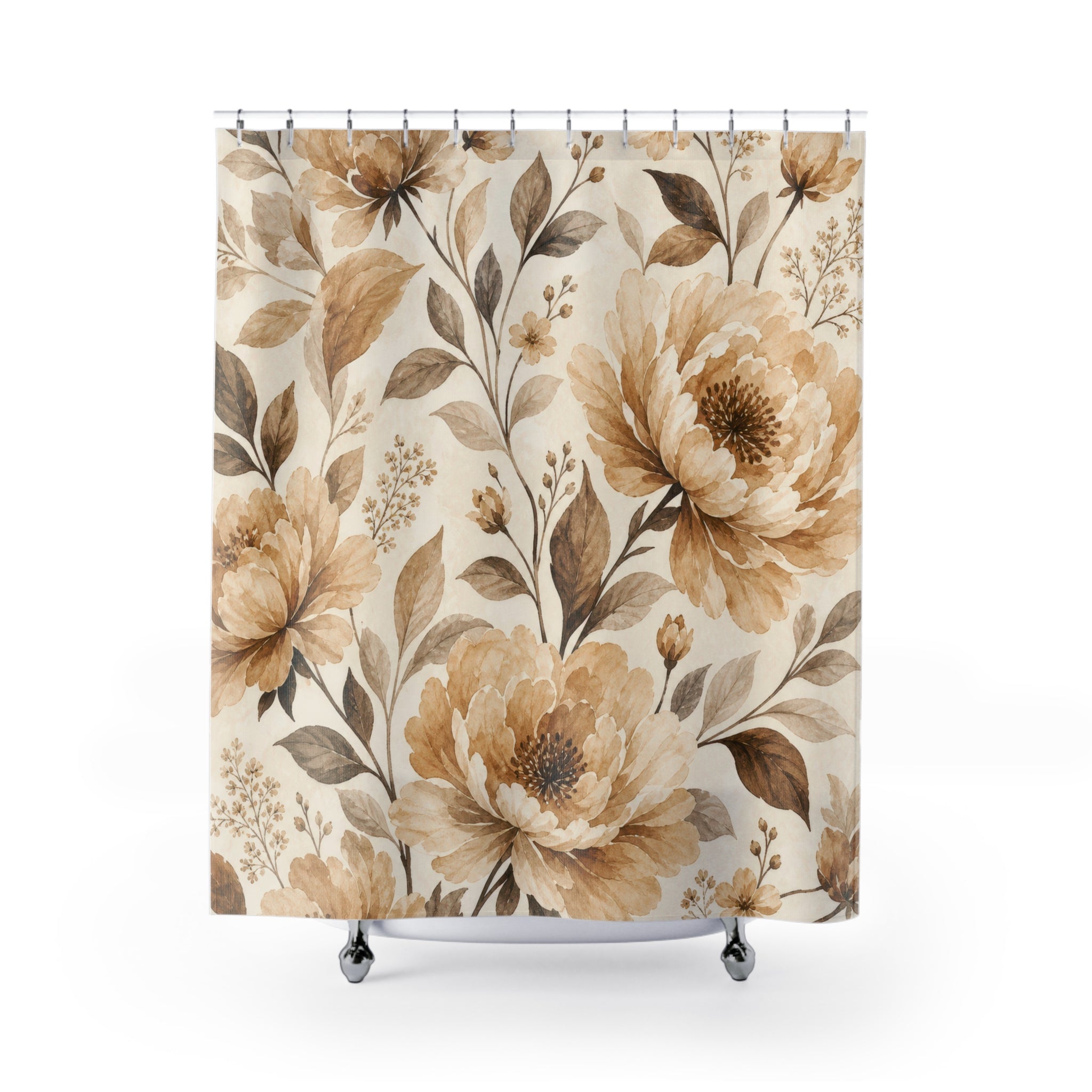 Brown Beige Floral Arch Collage Shower Curtain