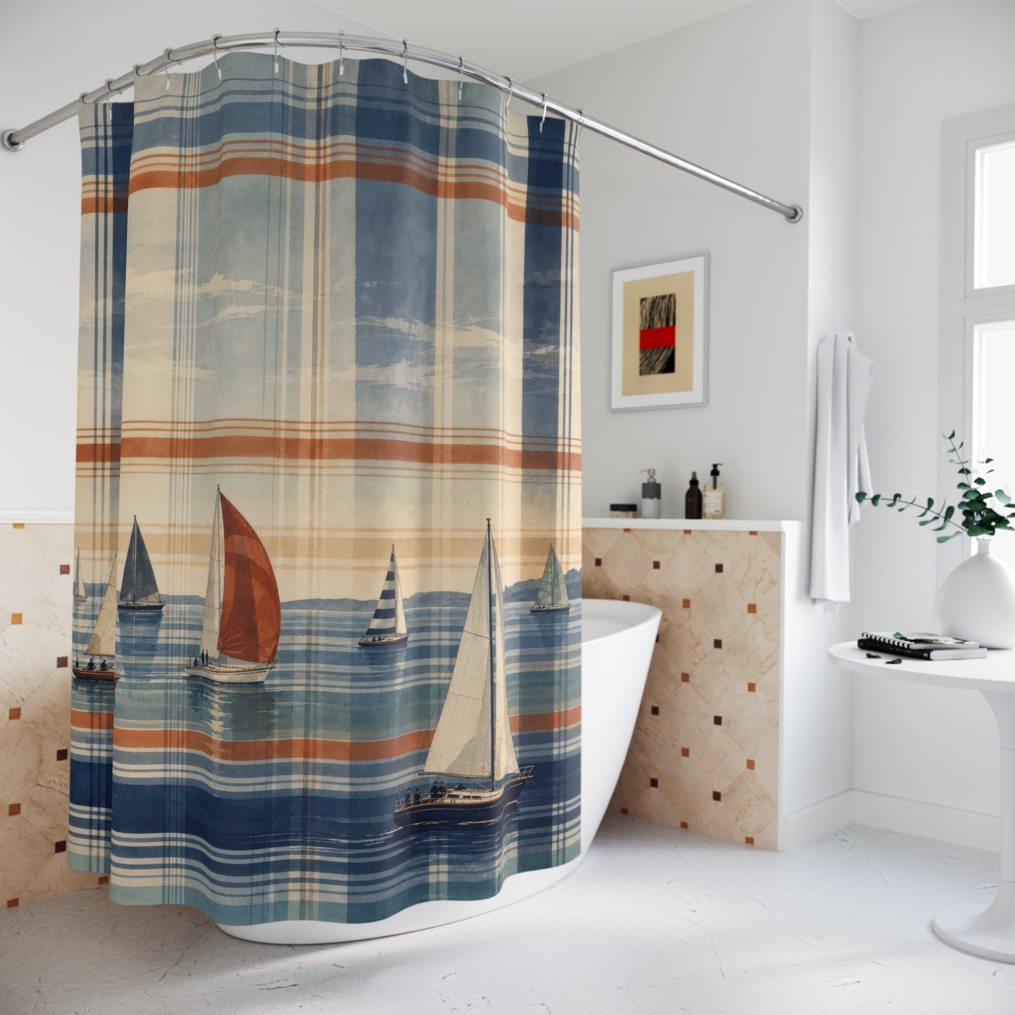 Coastal Regatta Plaid Shower Curtain