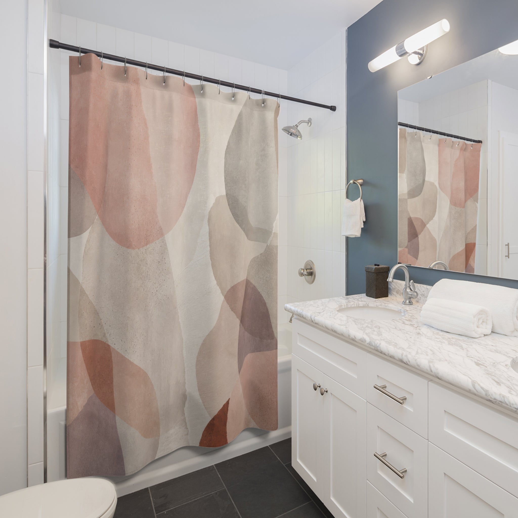 Blush Taupe Abstract Watercolor Shapes Shower Curtain