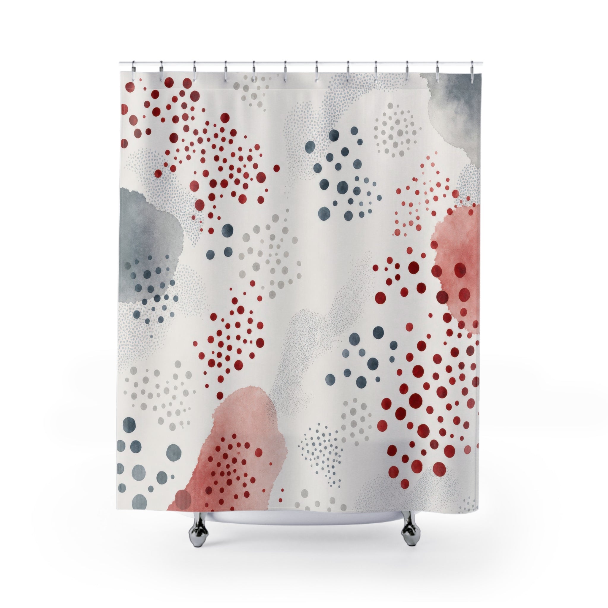 Red Gray Dot Abstract Watercolor Shower Curtain