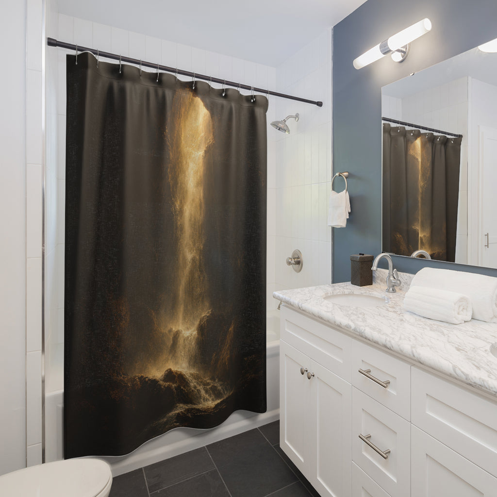 Dark Chiaroscuro Falls Print Shower Curtain