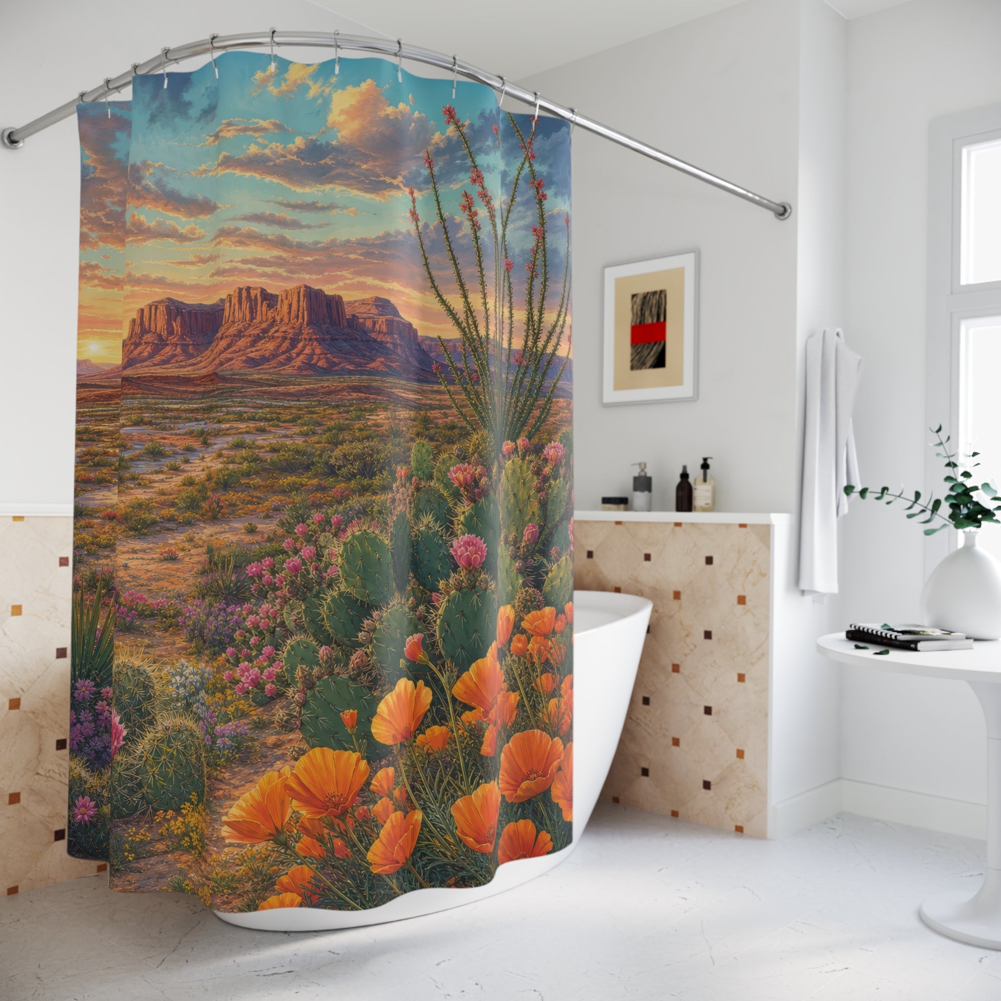 Desert Superbloom Mesas Shower Curtain