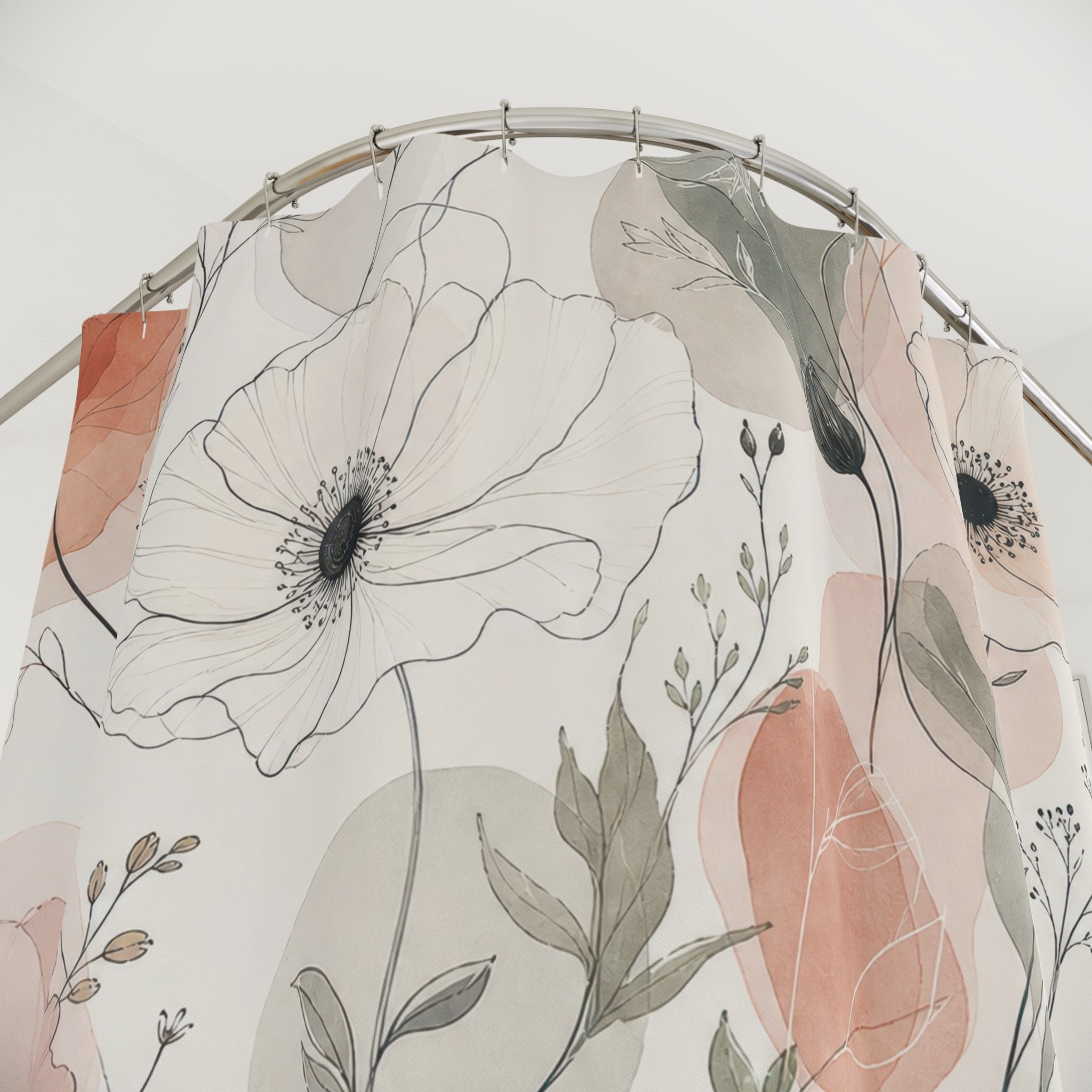 Coral Peach Poppy Flower Shower Curtain