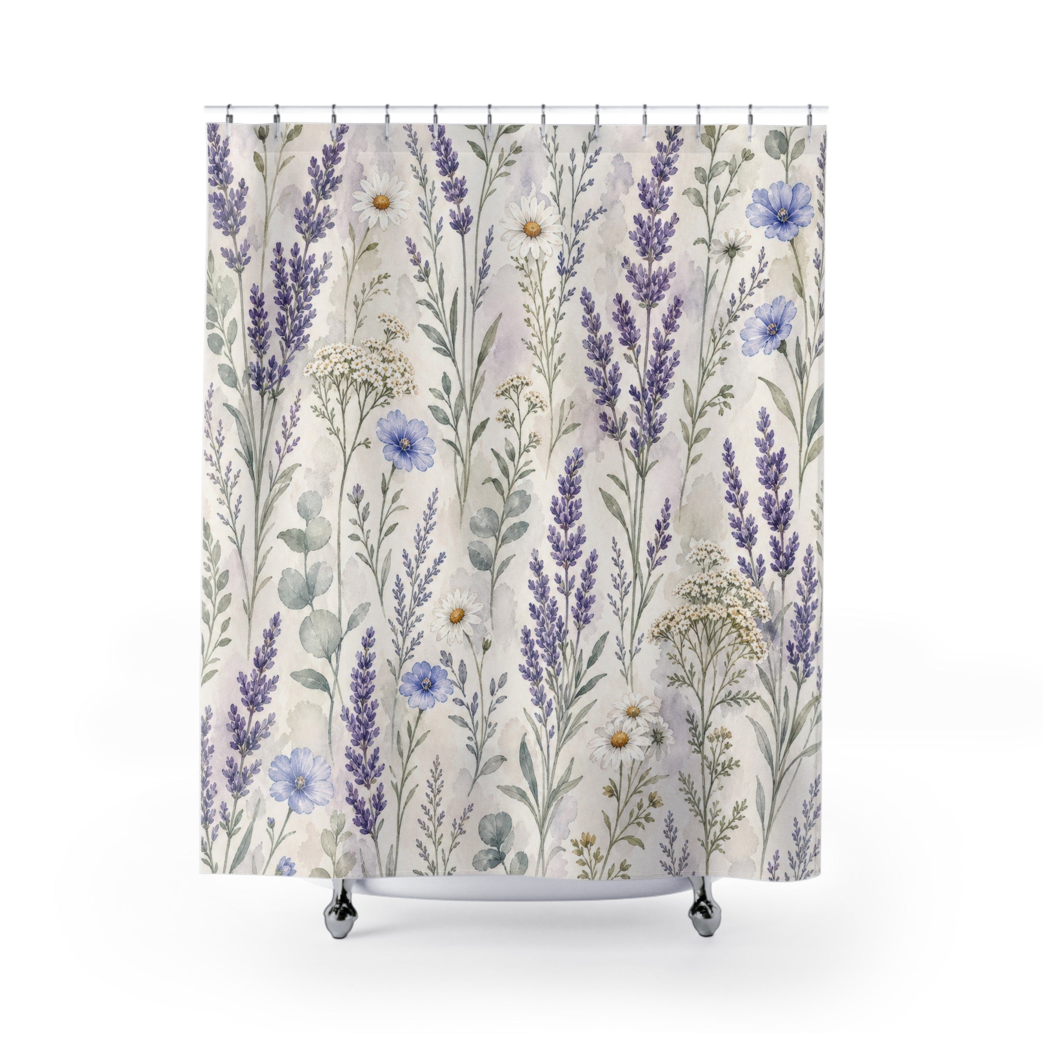 Blue Purple Wildflower Watercolor Shower Curtain