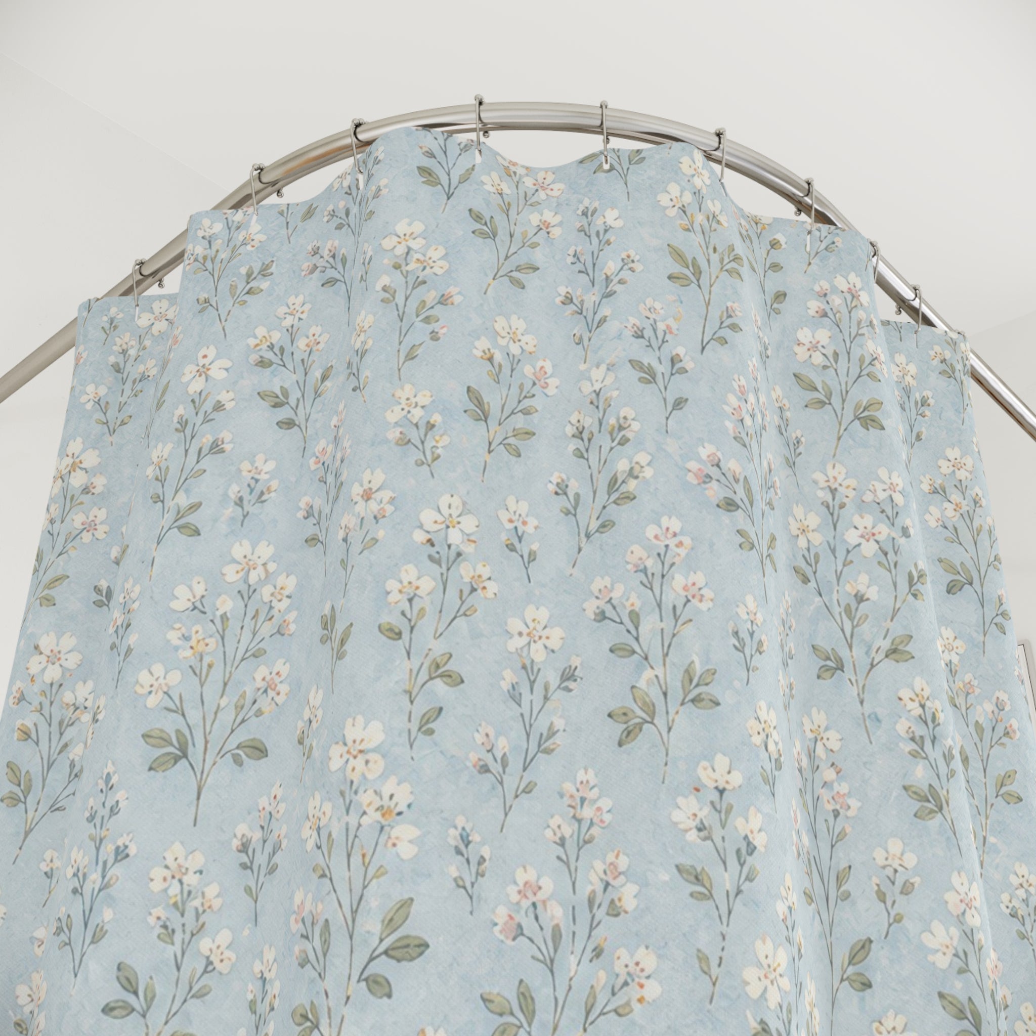 Pale Aqua Ditsy Floral Shower Curtain