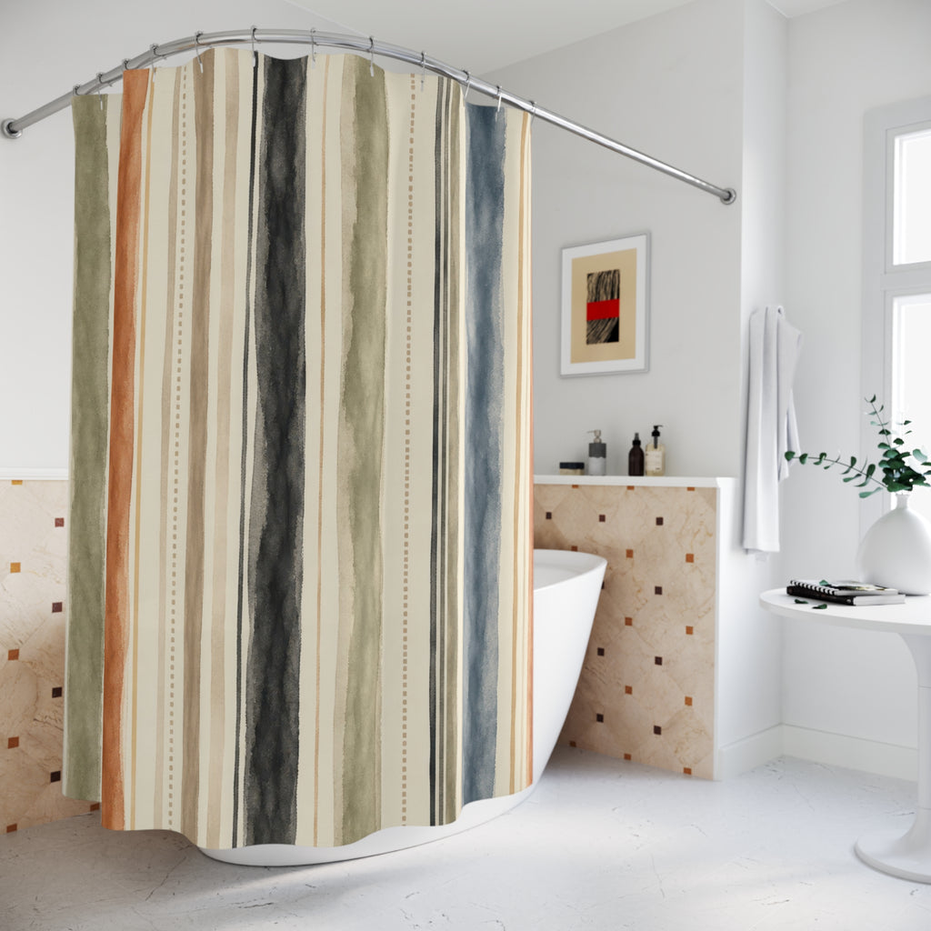 Sage Clay Blue Vertical Stripe Shower Curtain