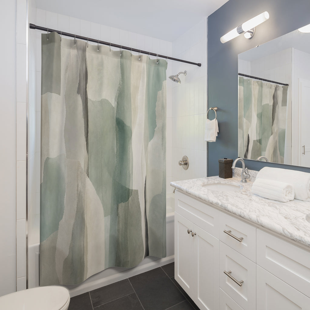 Sage Gray Watercolor Abstract Shower Curtain