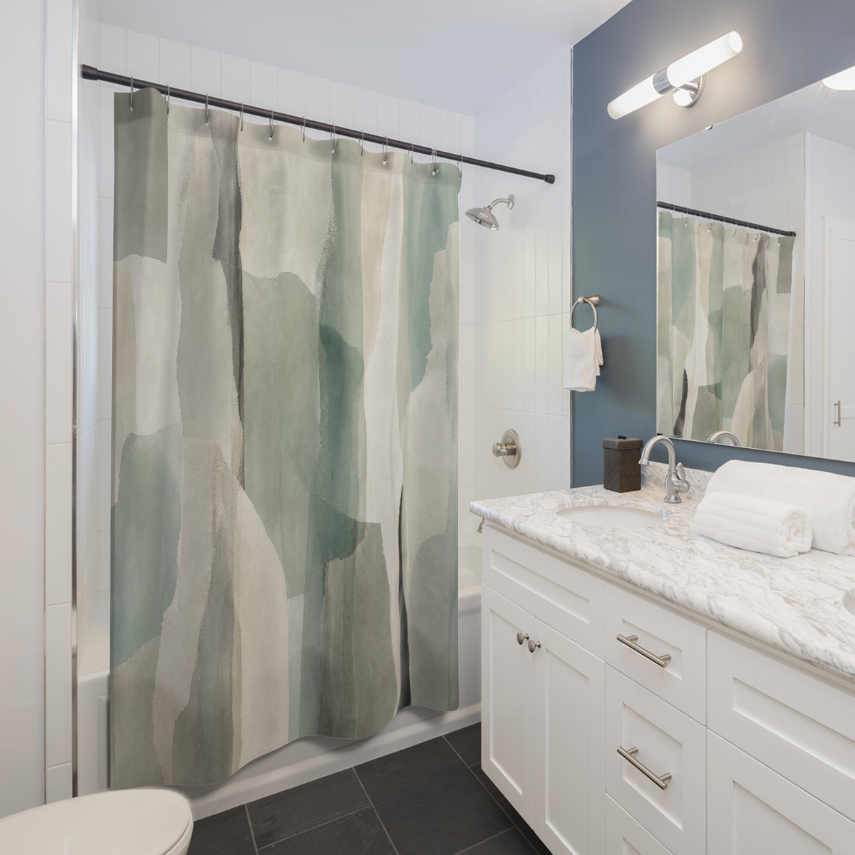 Sage Gray Watercolor Abstract Shower Curtain