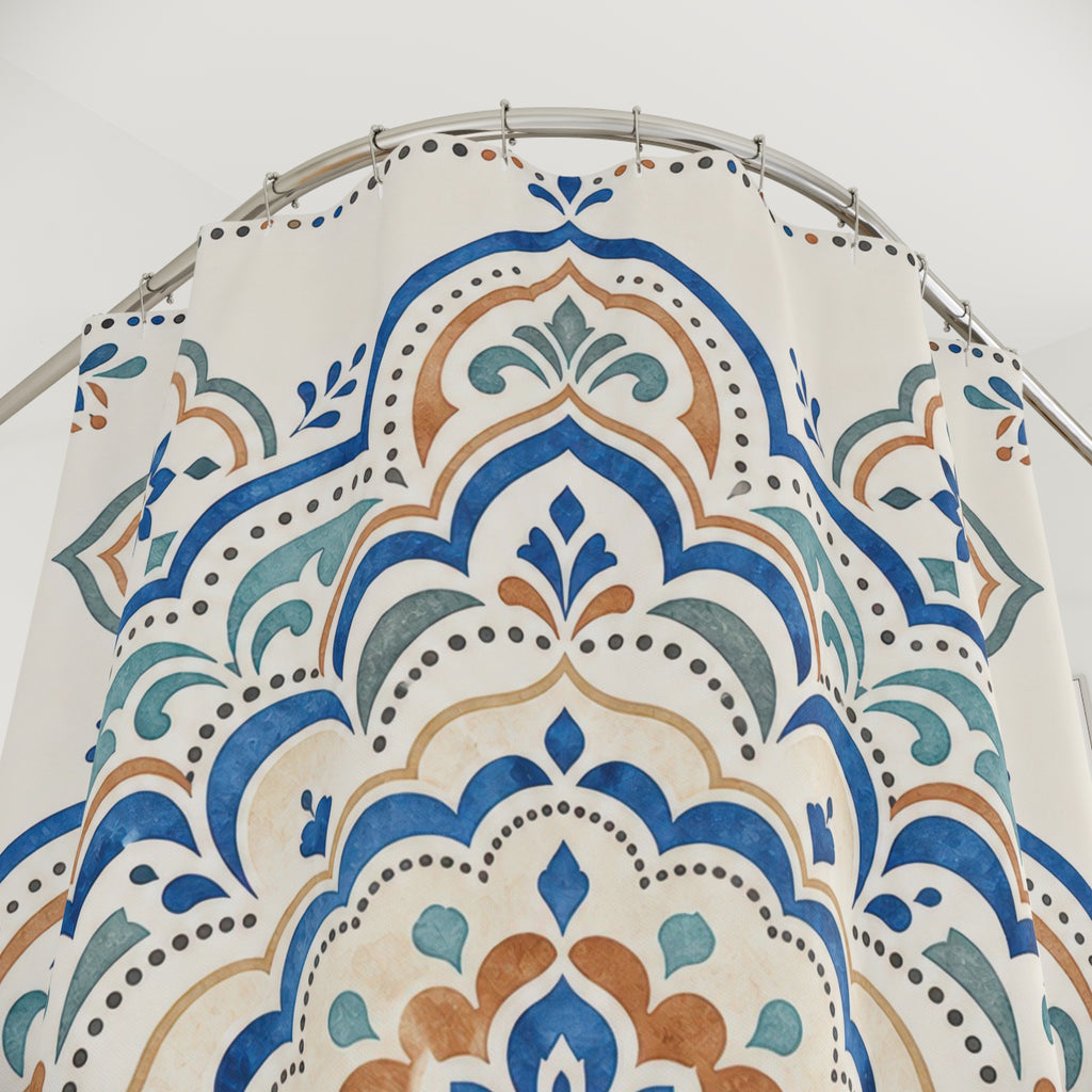 Blue Orange Mandala Medallion Shower Curtain