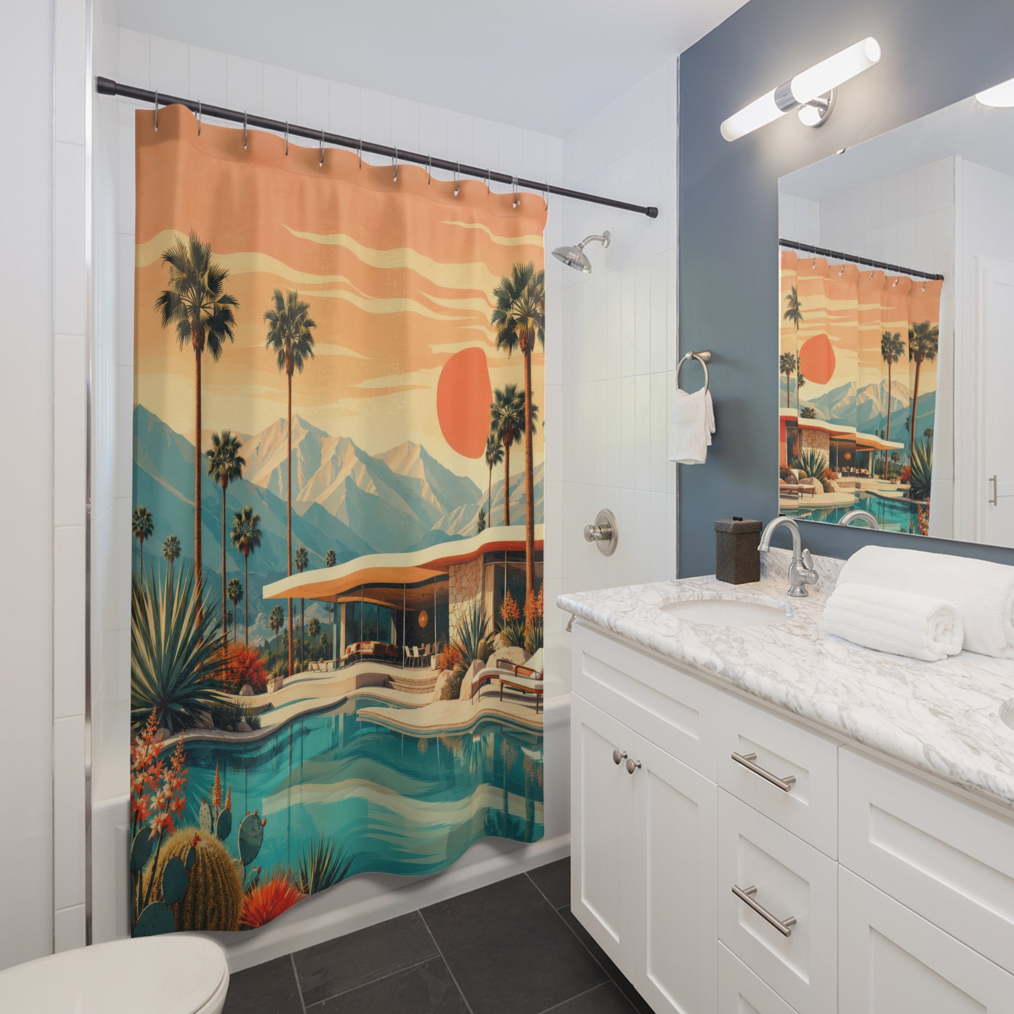 Palm Springs Shower Curtain: Desert Pool