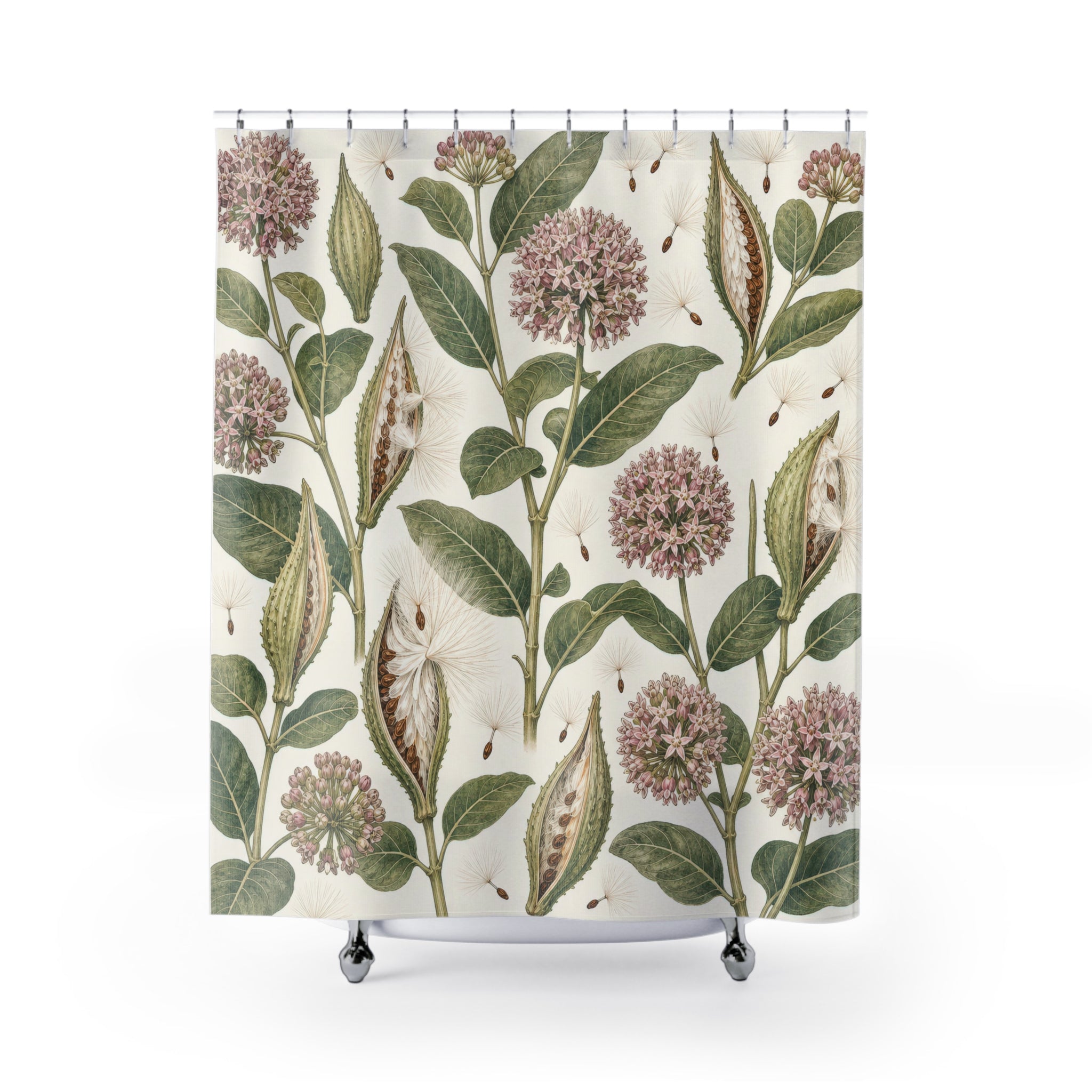 Pink Wildflower Botanical Plant Shower Curtain