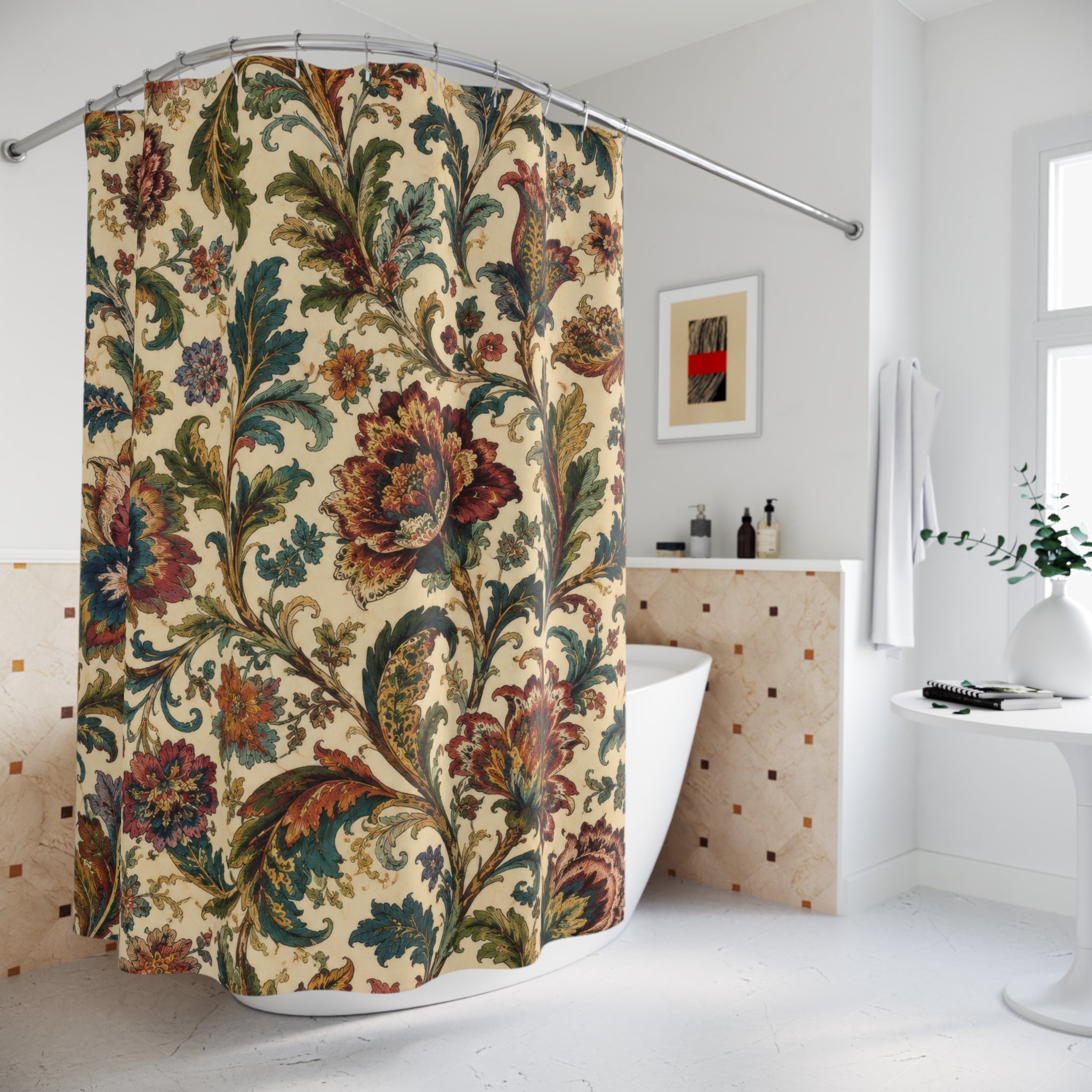 Jacobean Floral Shower Curtain: Vintage Botanical