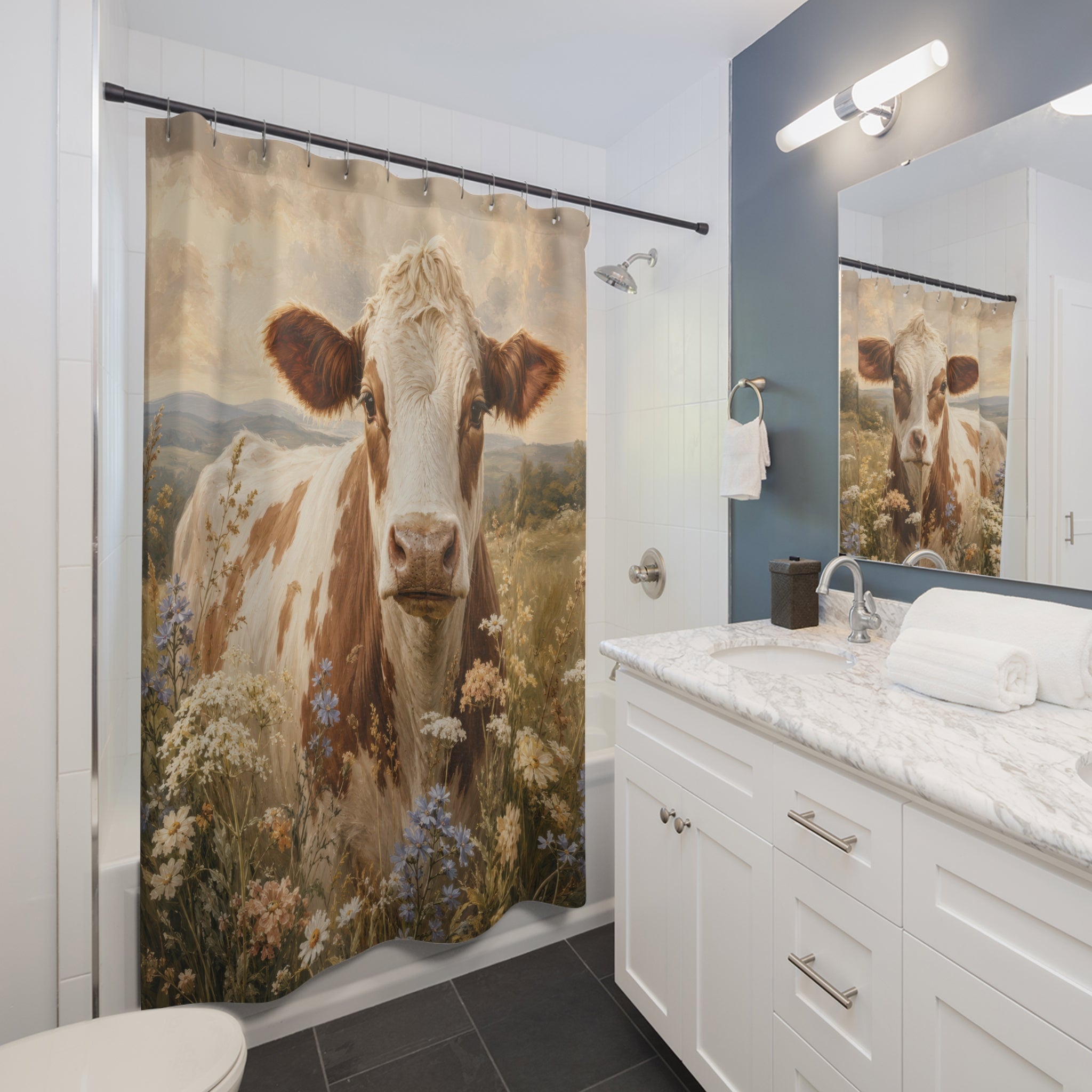 Cow Shower Curtain: Brown White Farmhouse Animal