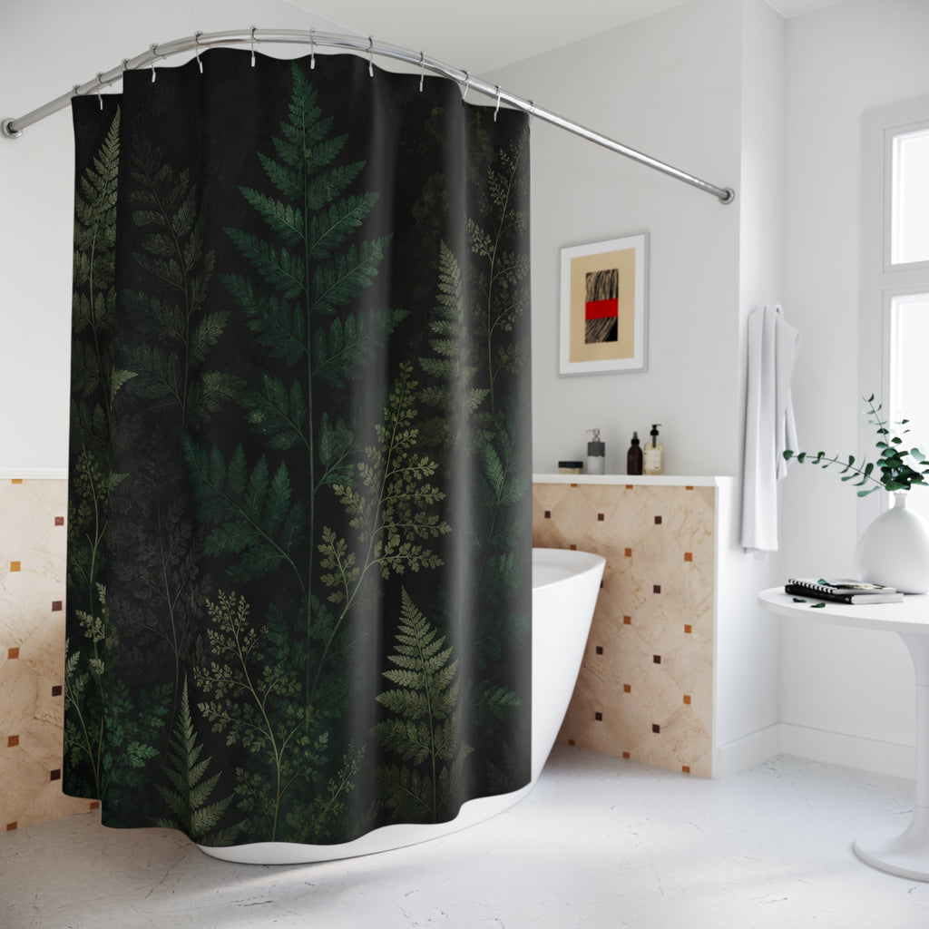 Black Green Botanical Shower Curtain