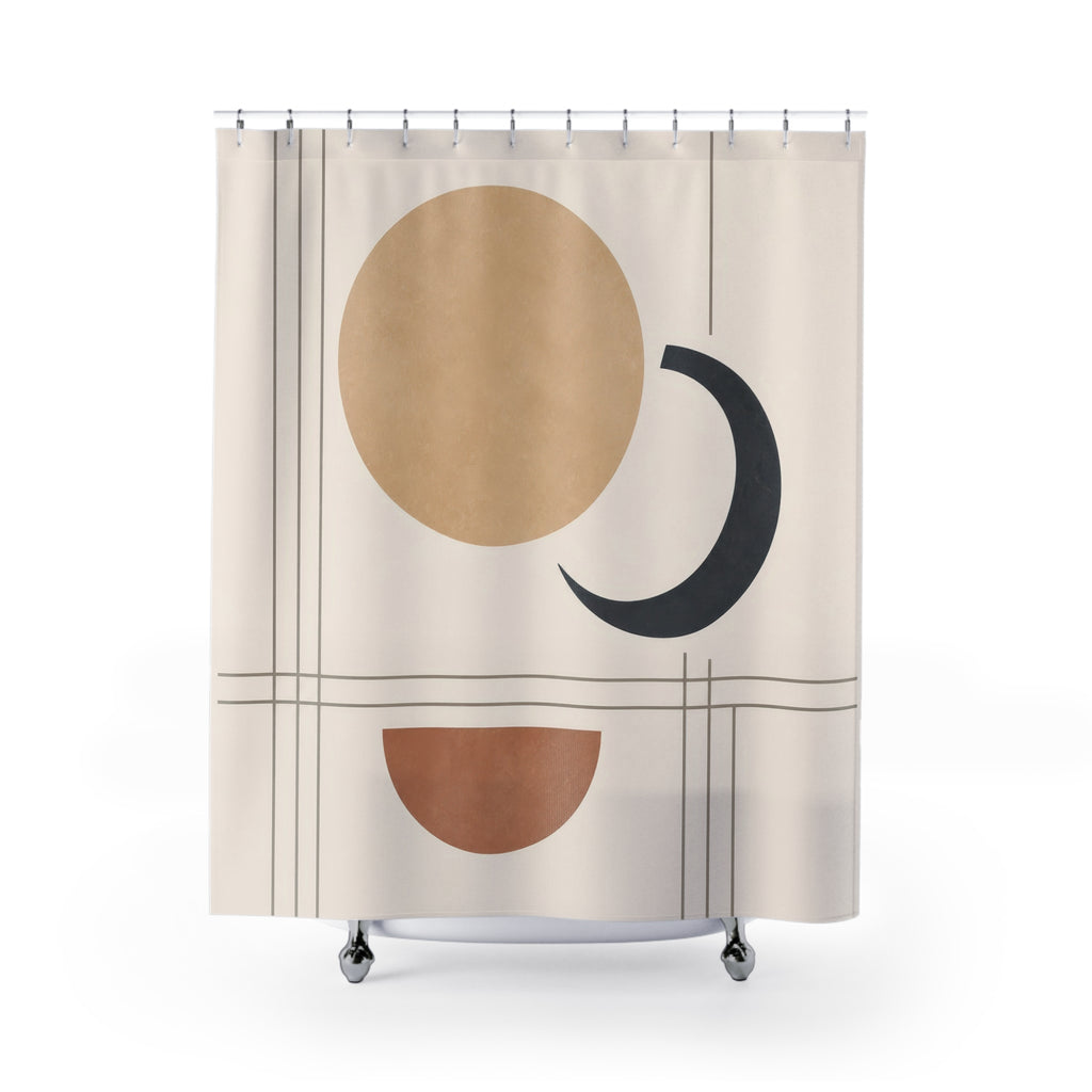 Tan Black Circle Crescent Shower Curtain