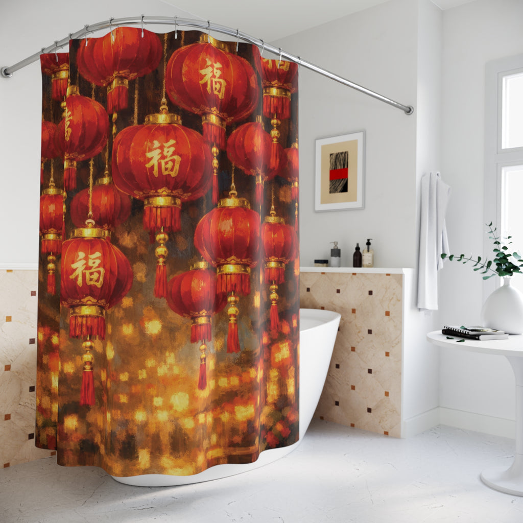 Chinoiserie Lantern Shower Curtain – Red & Gold