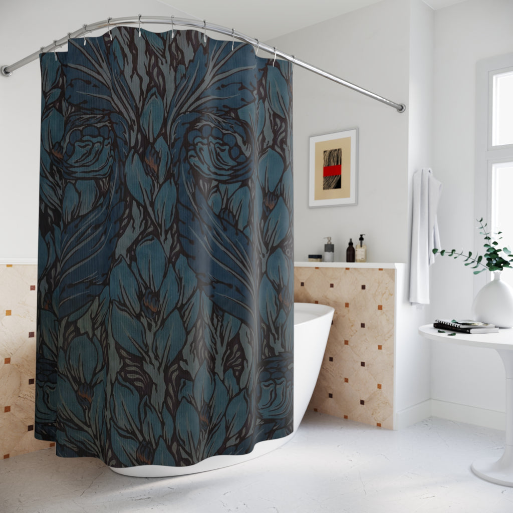 Mackmurdo Swirling Leaf Shower Curtain – Blue Art Nouveau