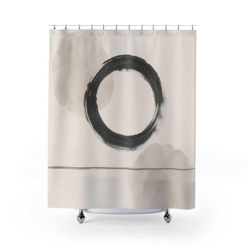 Black Ink Circle Line Art Shower Curtain