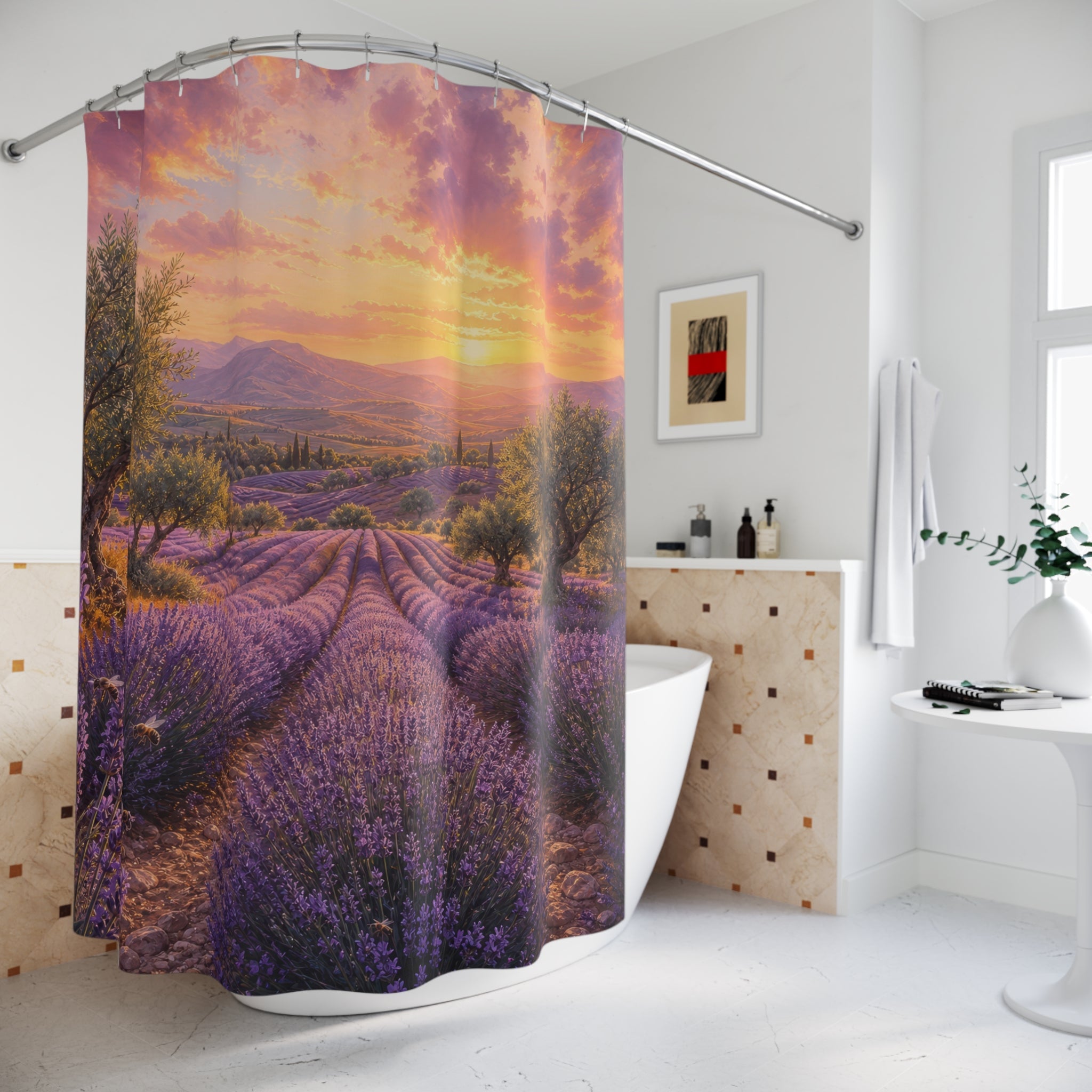 Lavender Field Sunset Shower Curtain