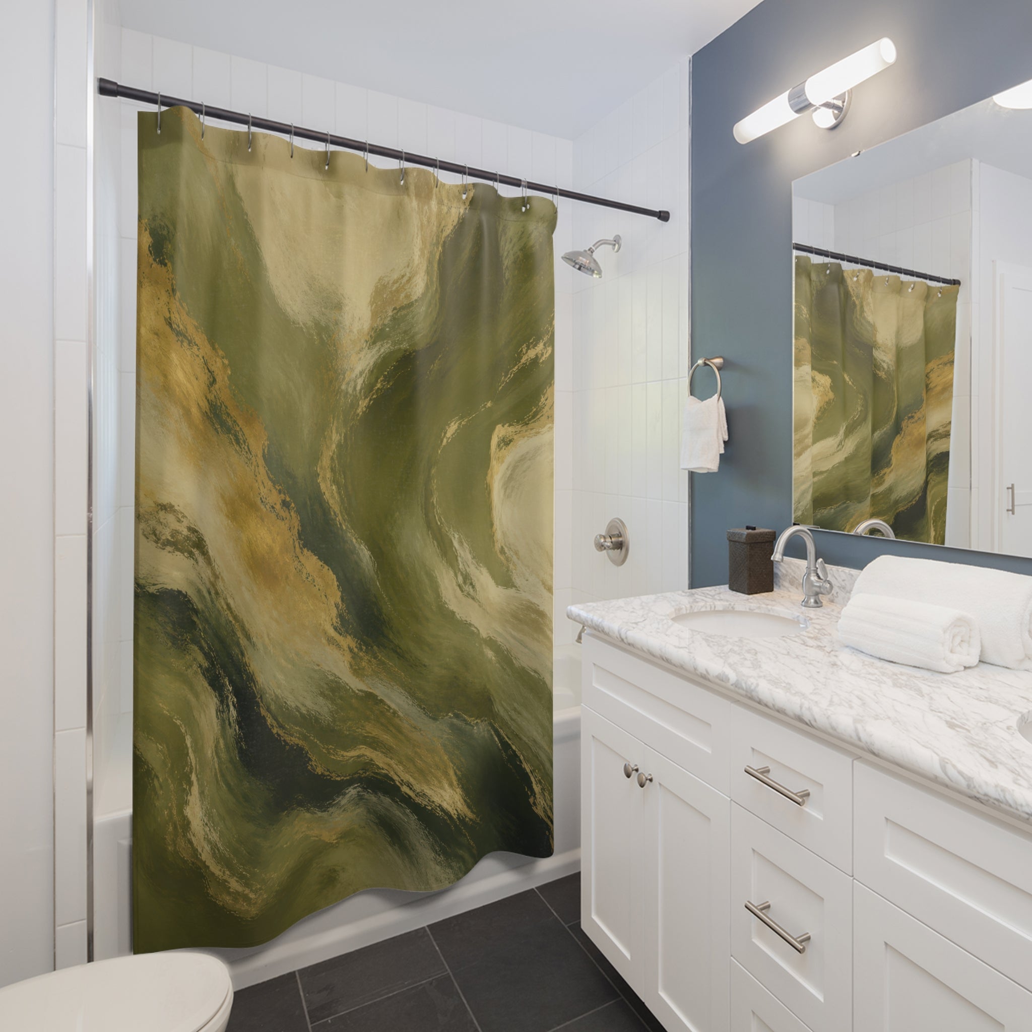Olive River Current Abstract Shower Curtain