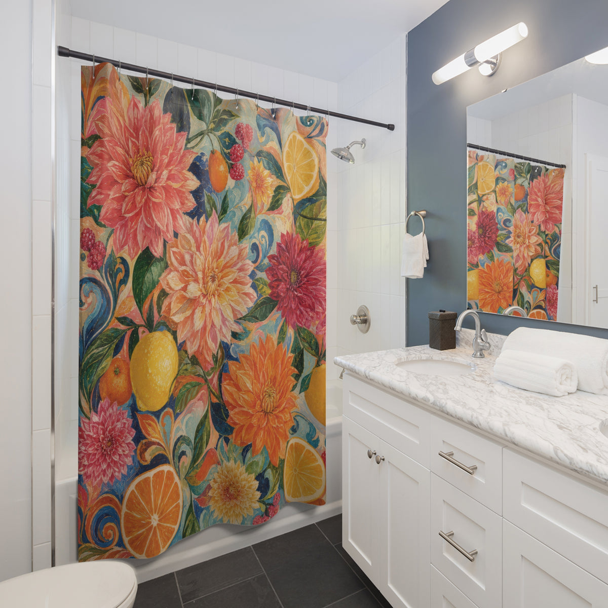 Citrus Dahlia Reverie Shower Curtain