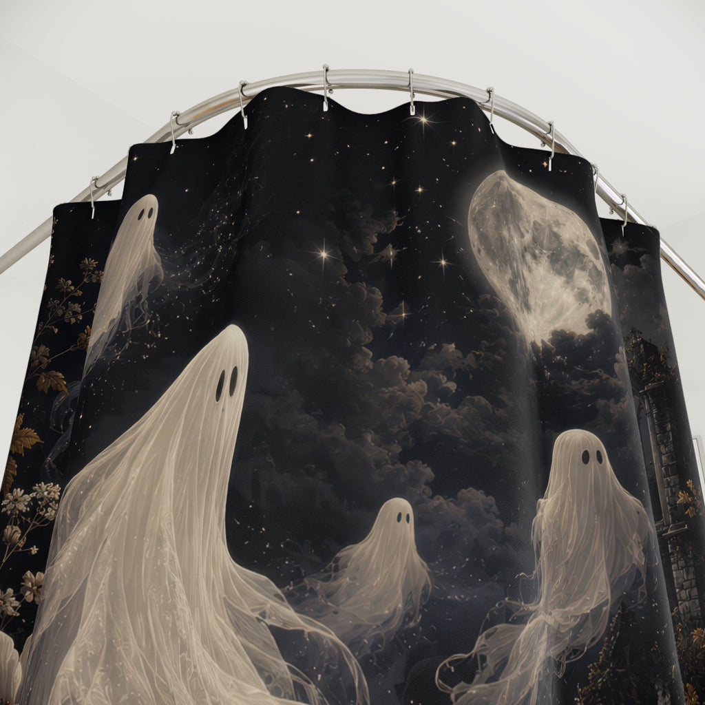 Ghost Shower Curtain: Moonlit Gothic Botanical