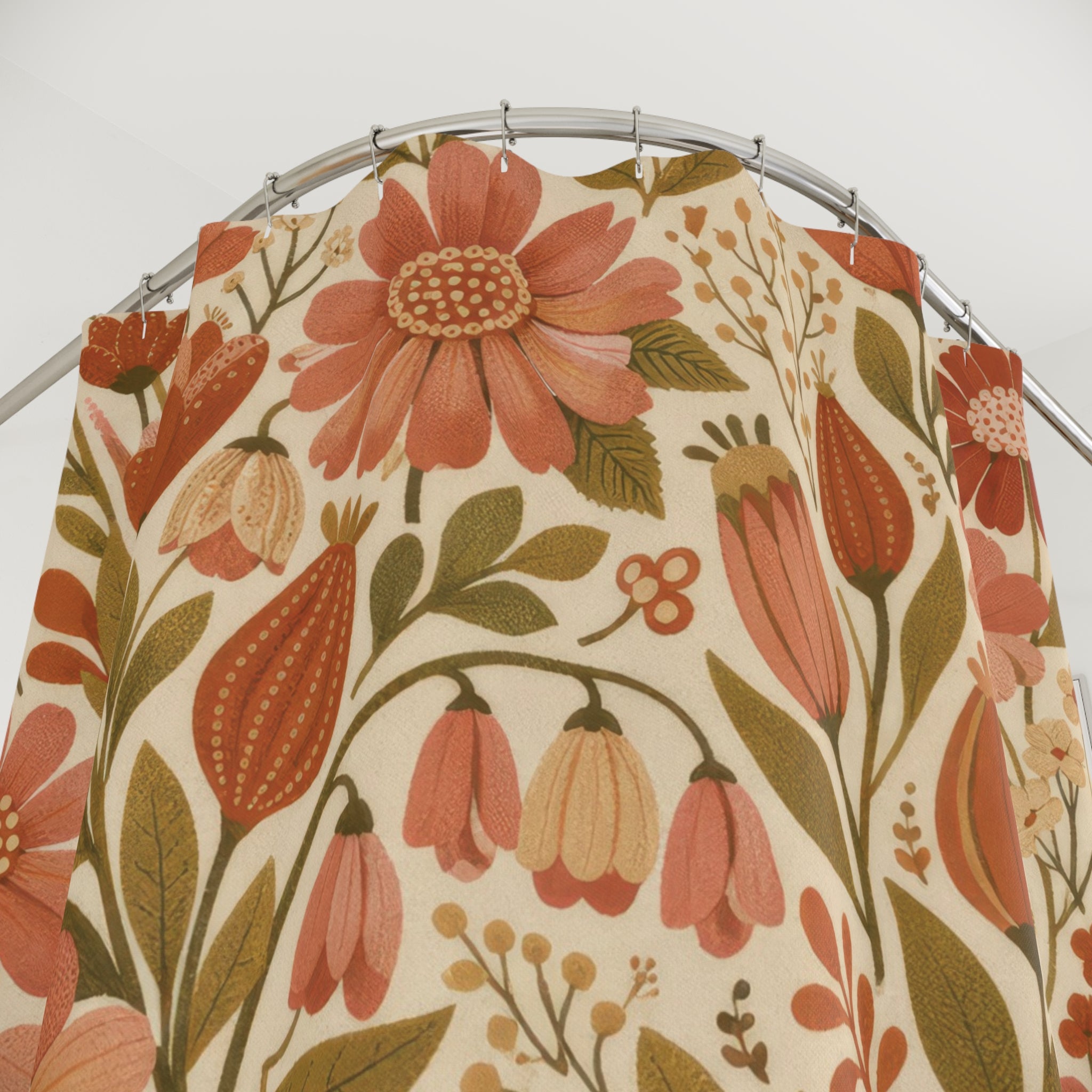 Boho Wildflower Shower Curtain – Terracotta & Coral