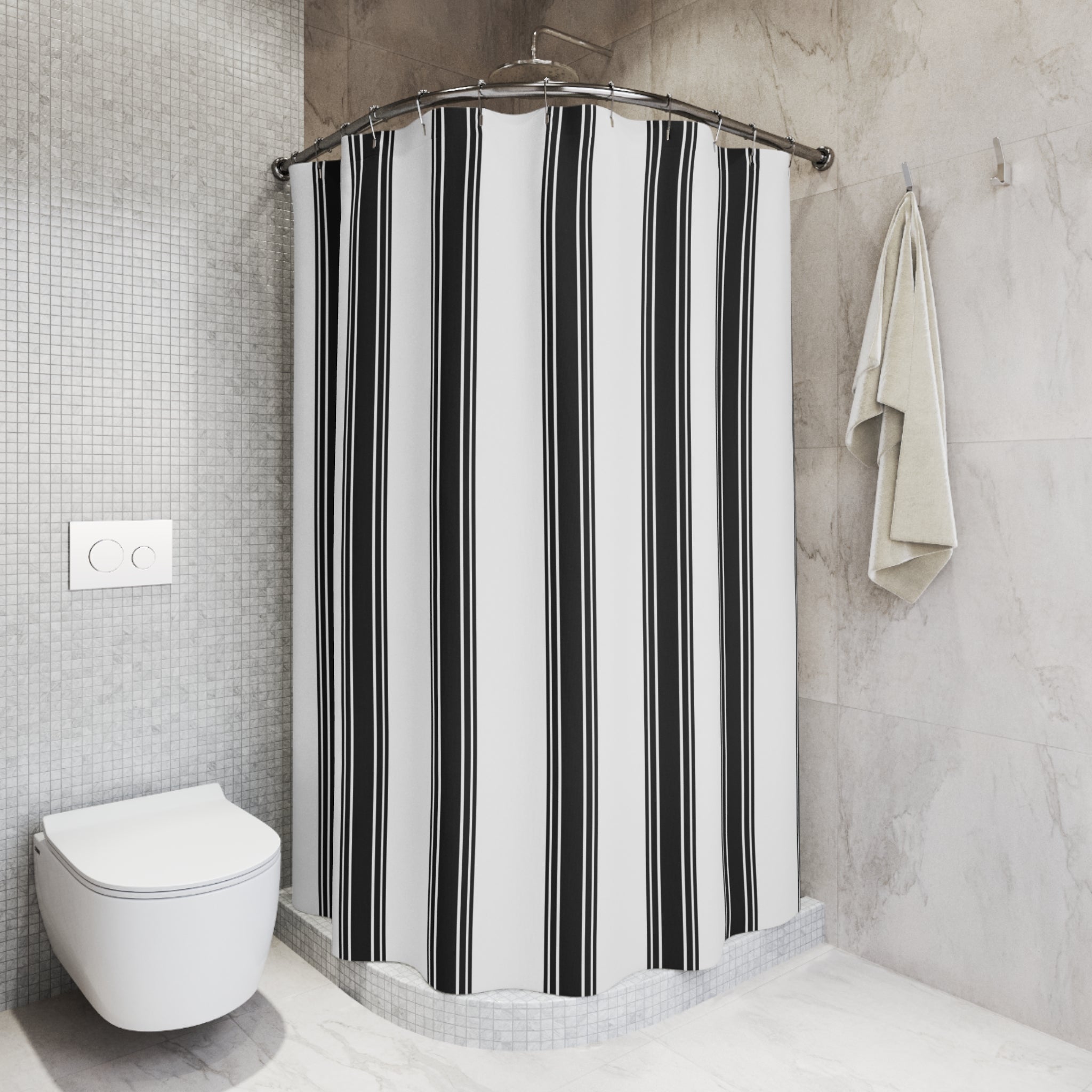 Black Ticking Stripe Shower Curtain – French Country