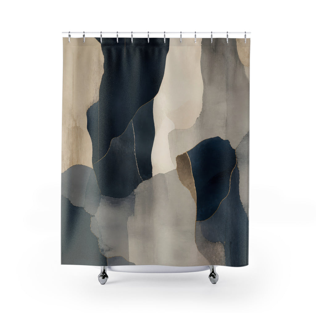 Beige Gray Abstract Black Shower Curtain: Beige Gray Abstract