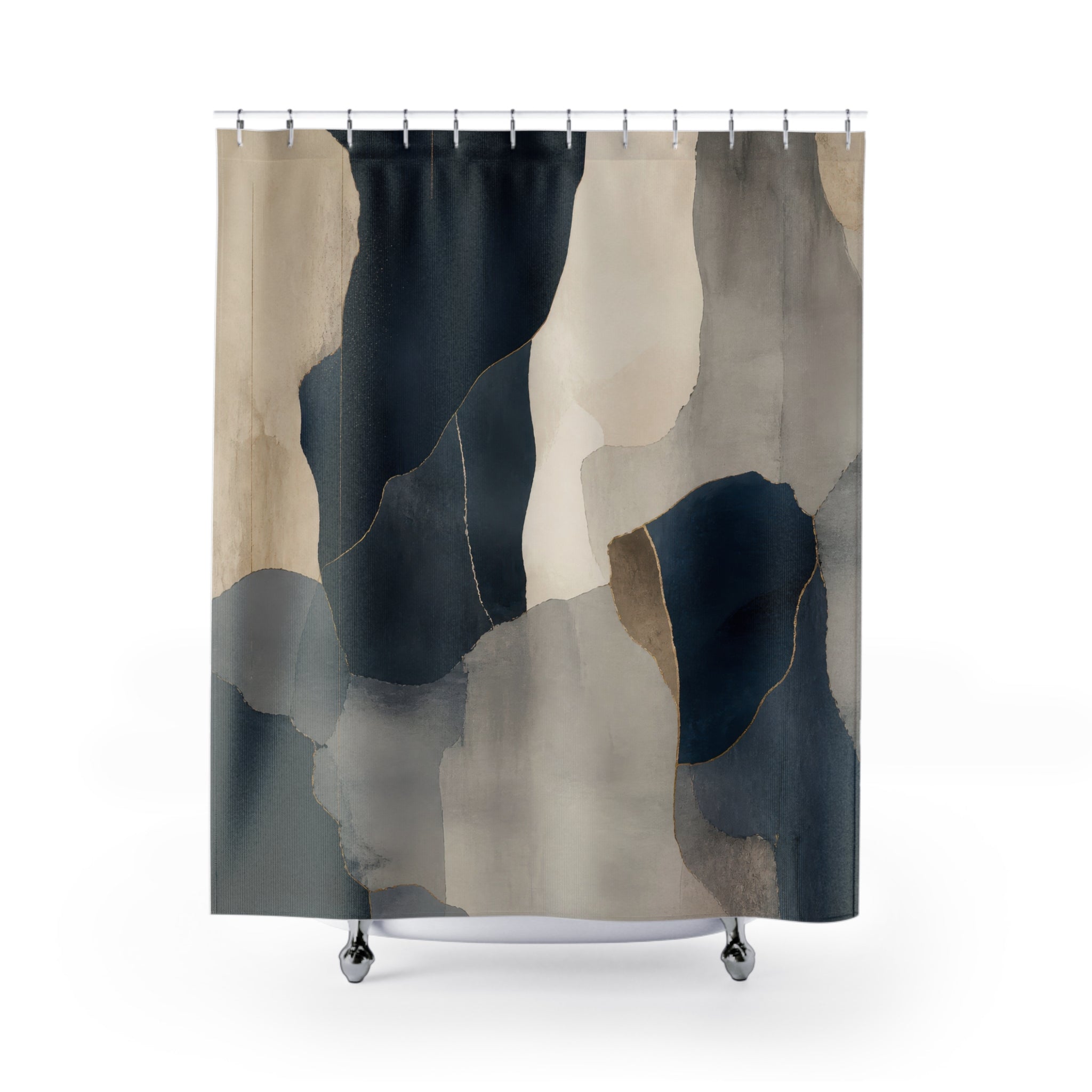 Beige Gray Abstract Black Shower Curtain: Beige Gray Abstract