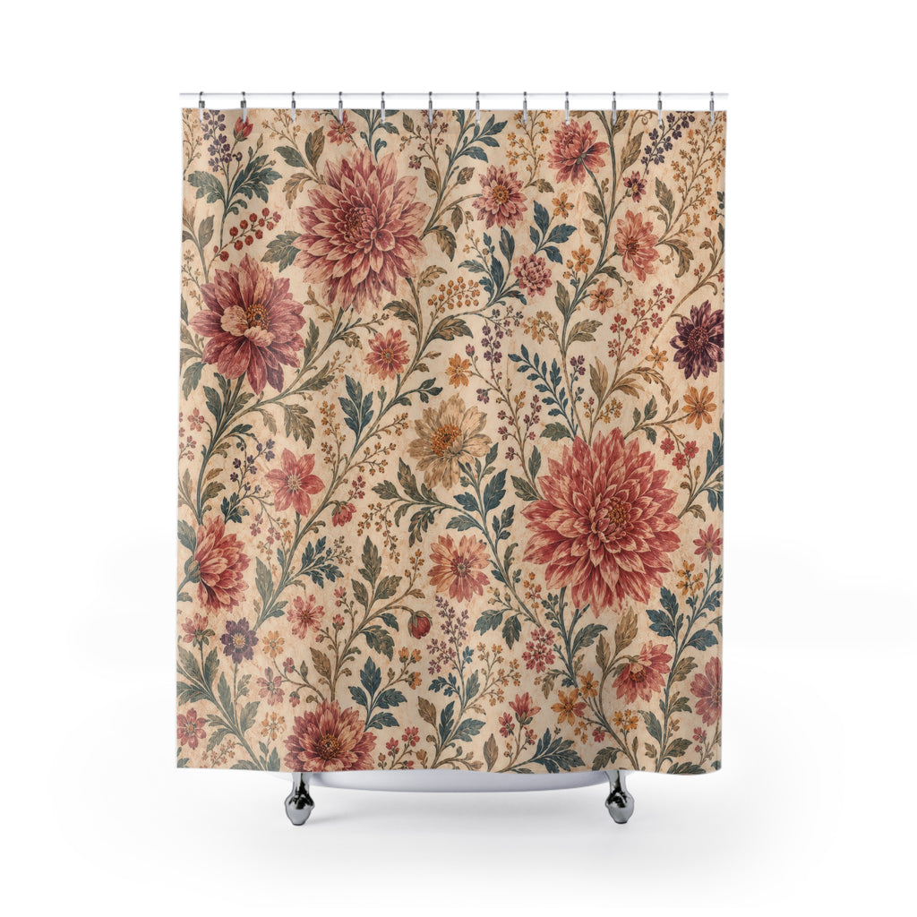 Boho Dahlia Garden Pink Floral Shower Curtain