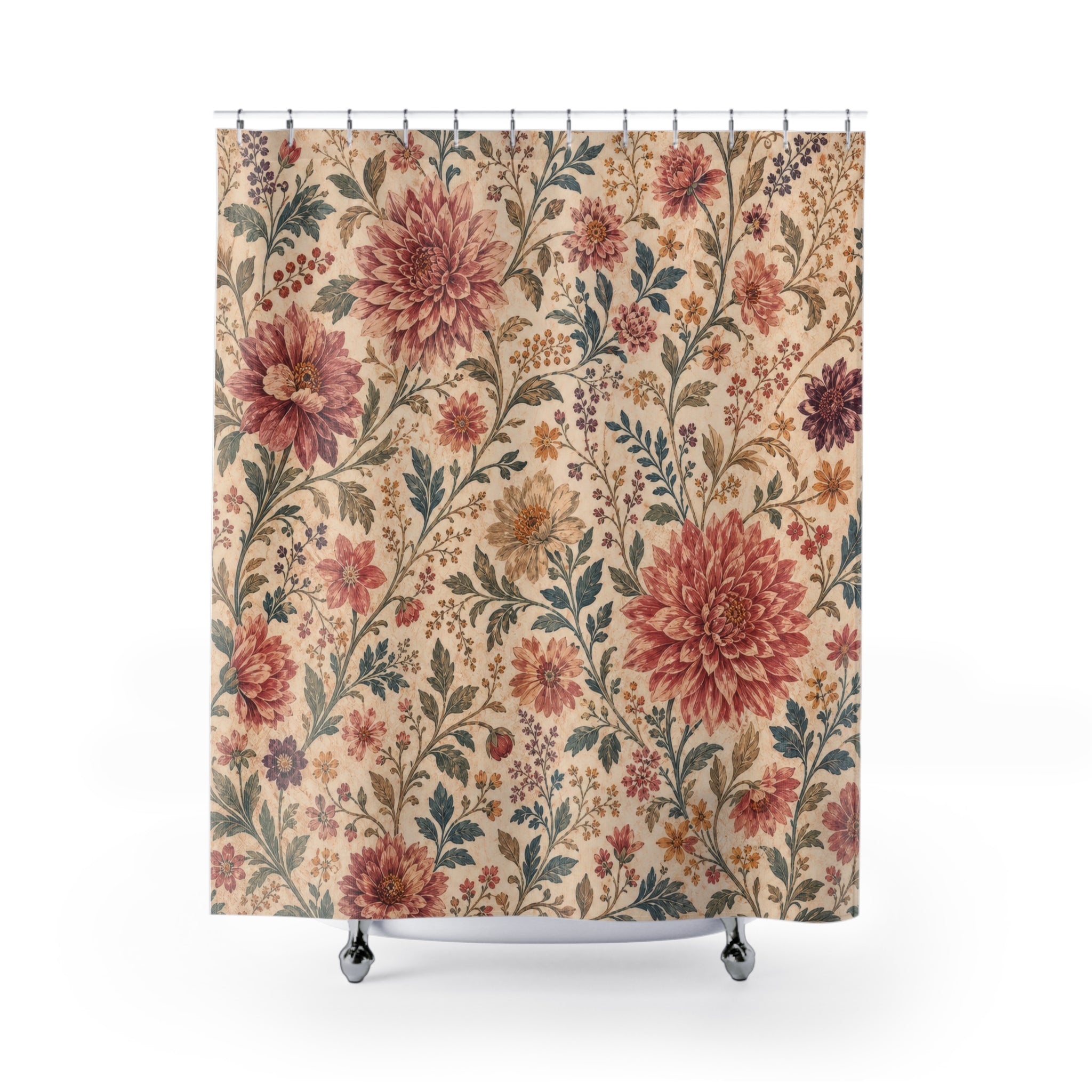Boho Dahlia Garden Pink Floral Shower Curtain