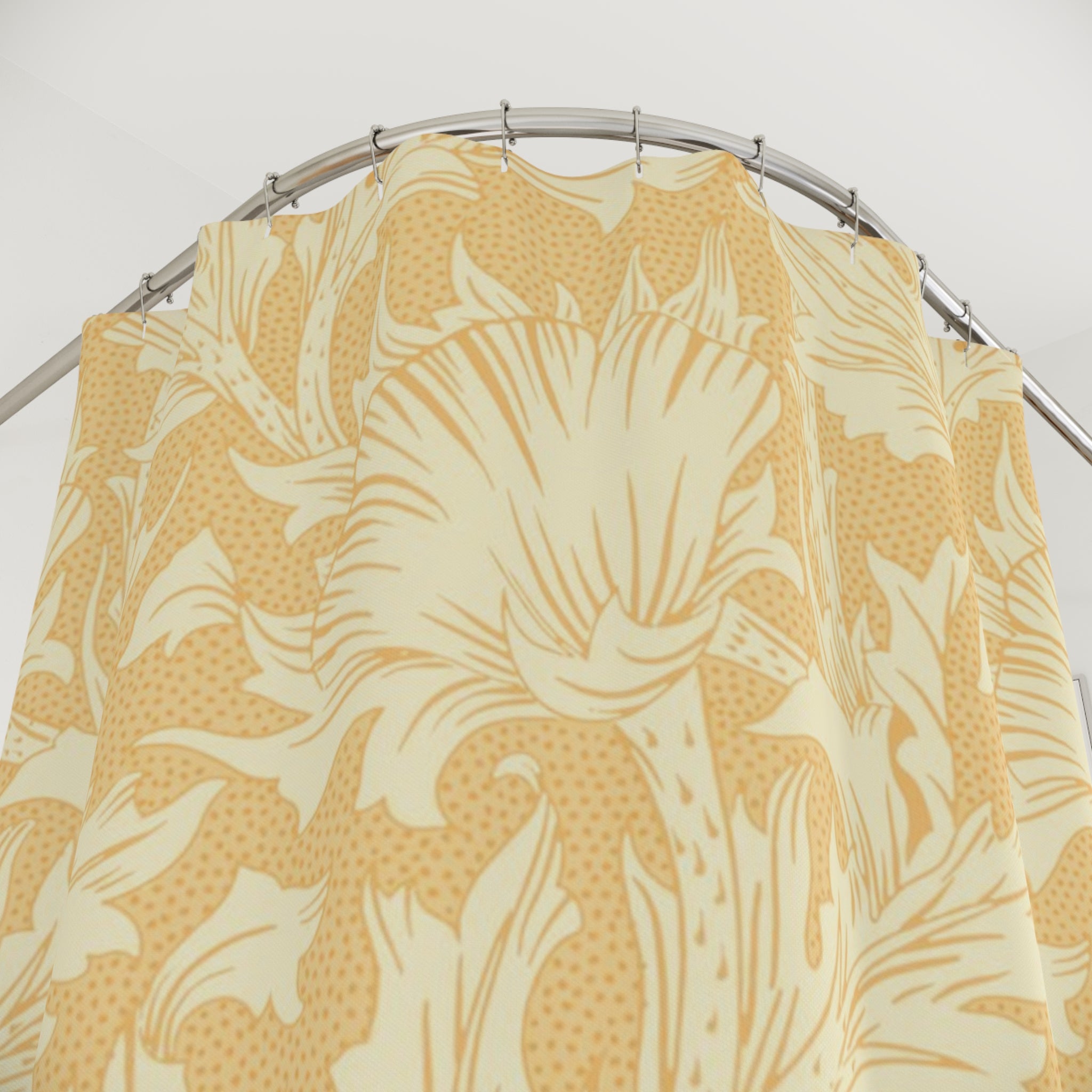 Morris-Style Poppy Shower Curtain – Beige Floral