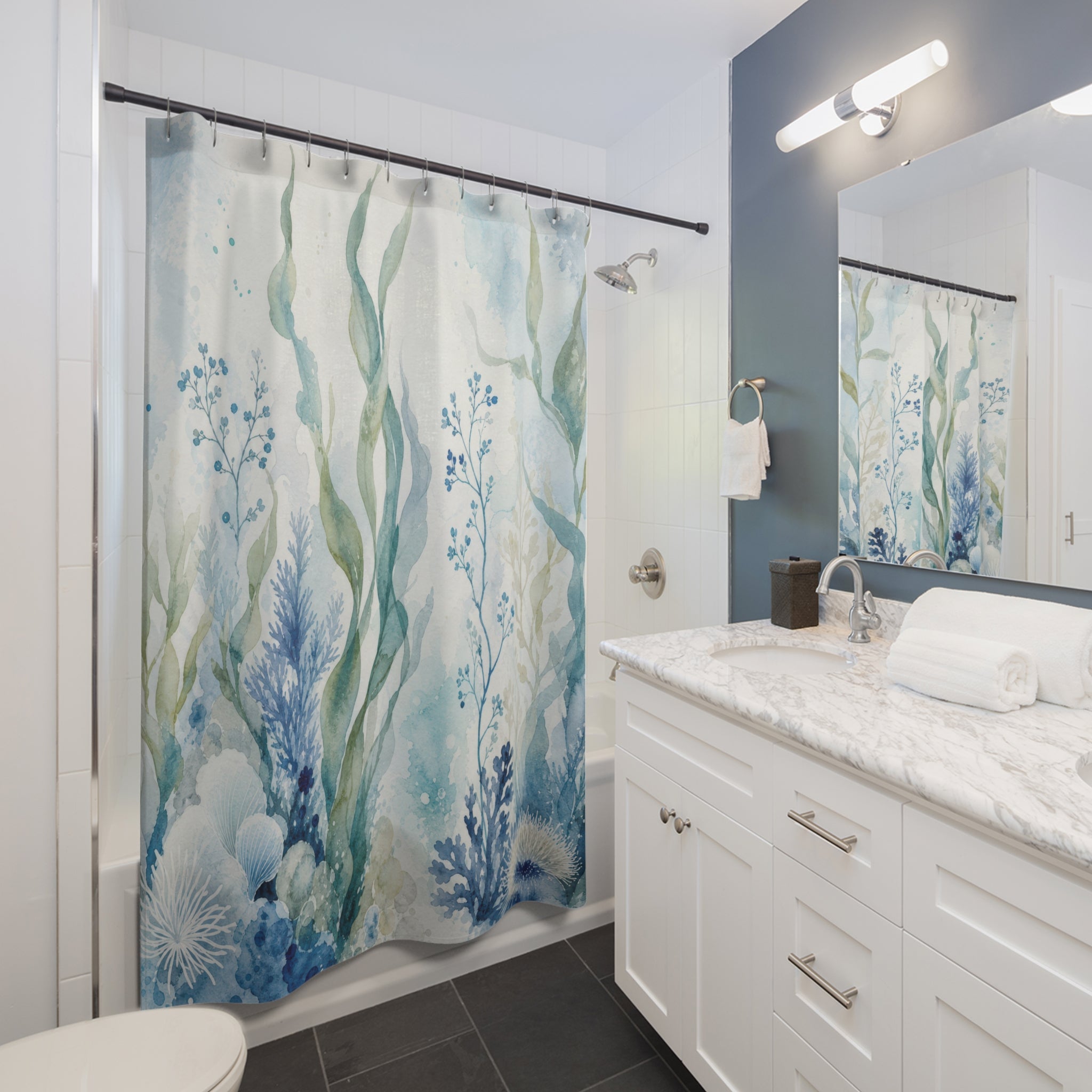 Watercolor Seaweed Shower Curtain