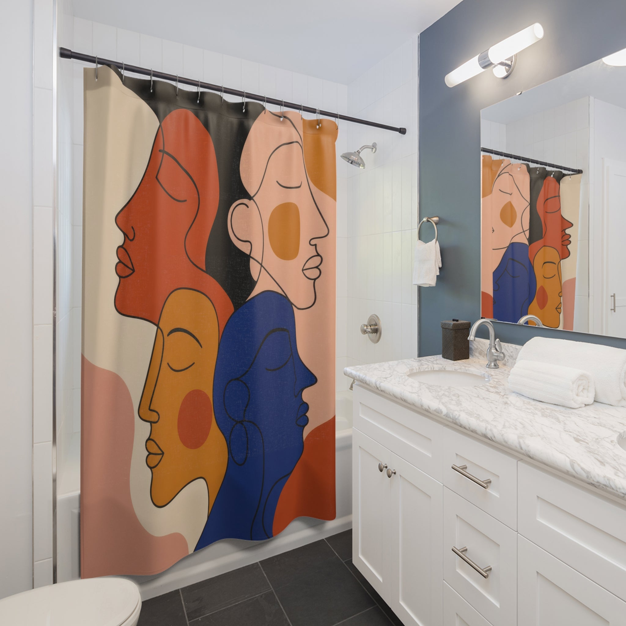 Abstract Face Line Art Shower Curtain