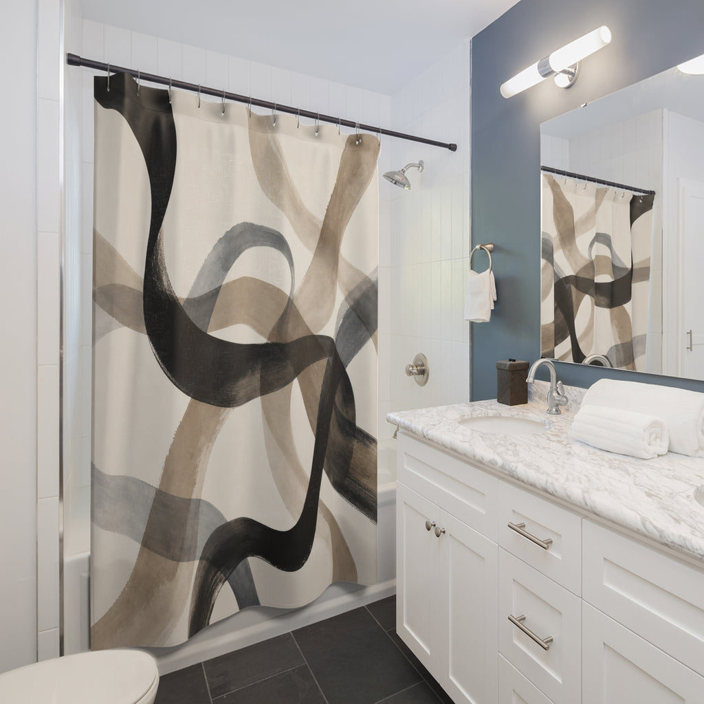 Black Beige Watercolor Ribbon Shower Curtain