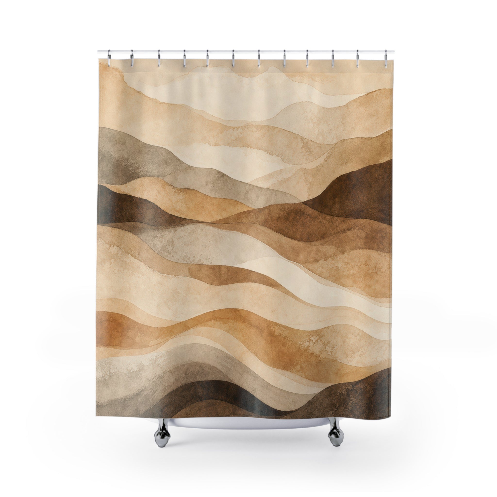 Brown Beige Layered Wave Shower Curtain