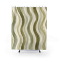 Olive Cream Wave Stripe Shower Curtain