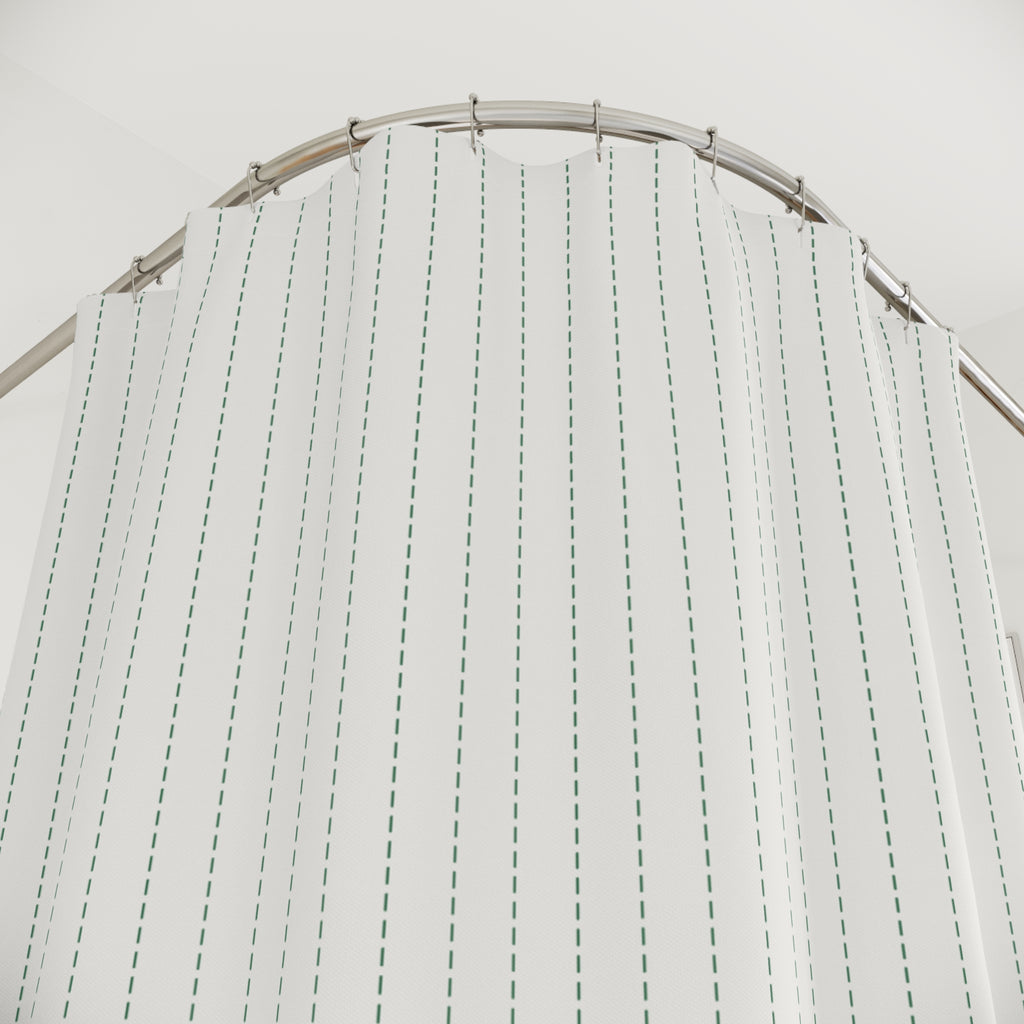 Green and White Dash Stripe Shower Curtain