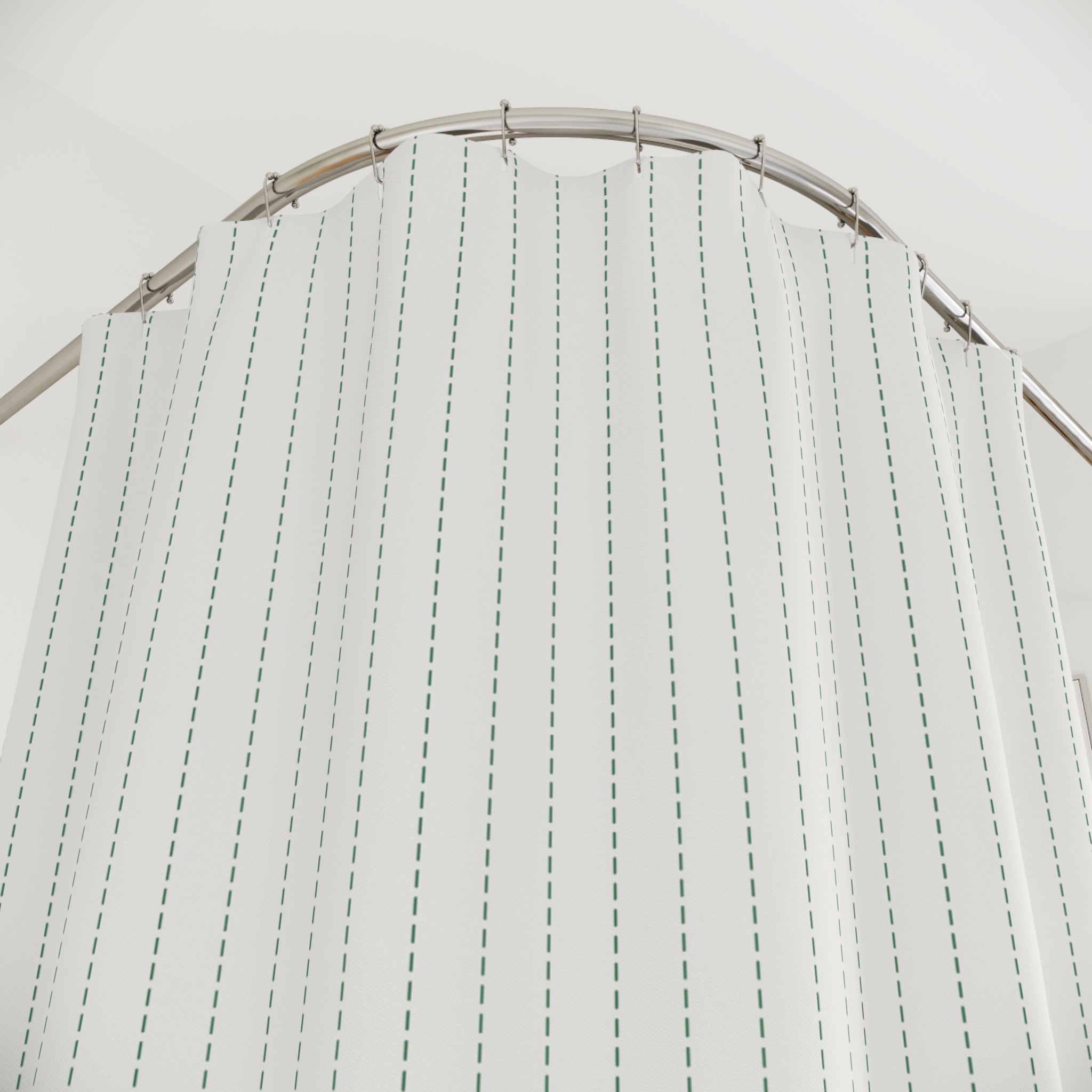 Green and White Dash Stripe Shower Curtain