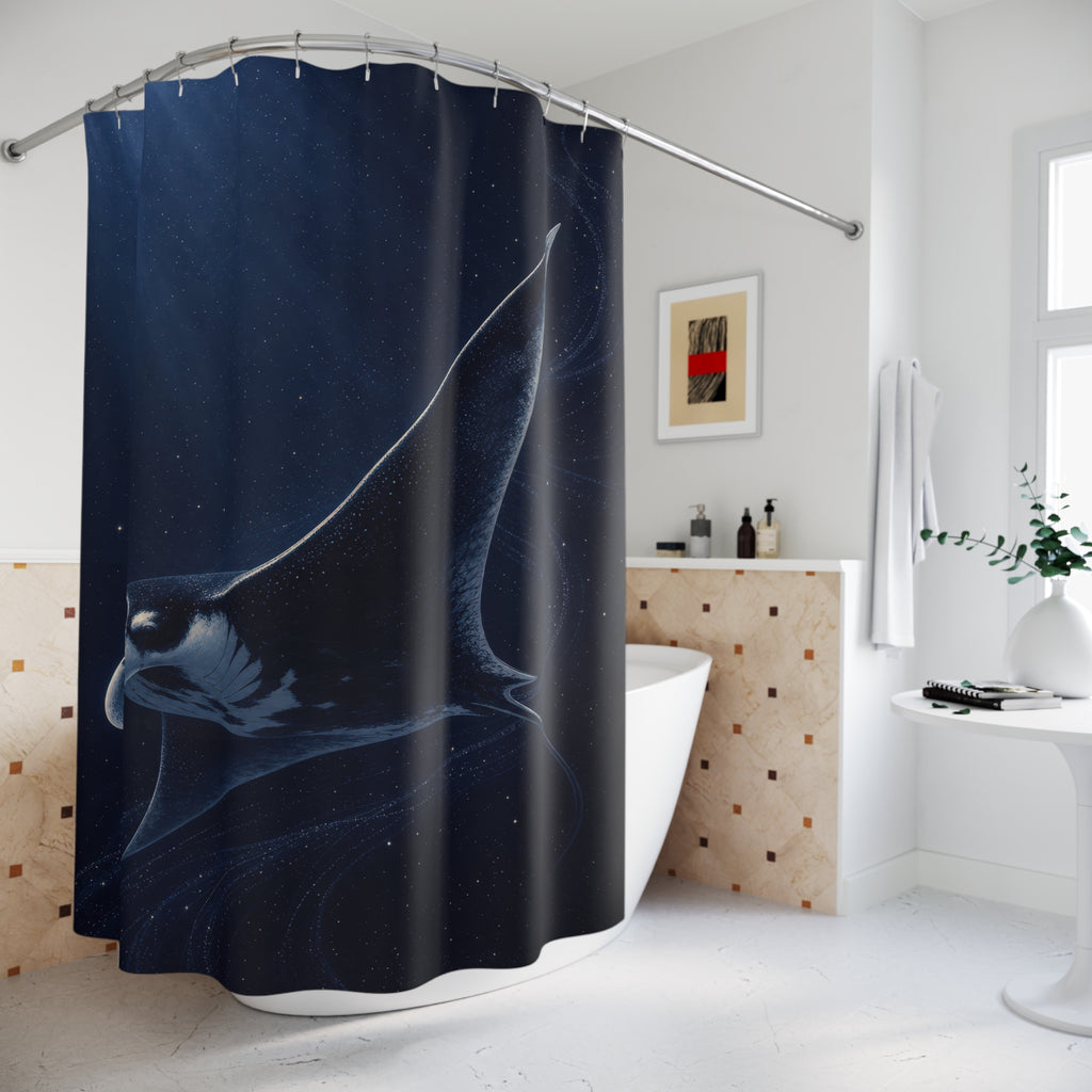 Midnight Manta Ray Navy Shower Curtain