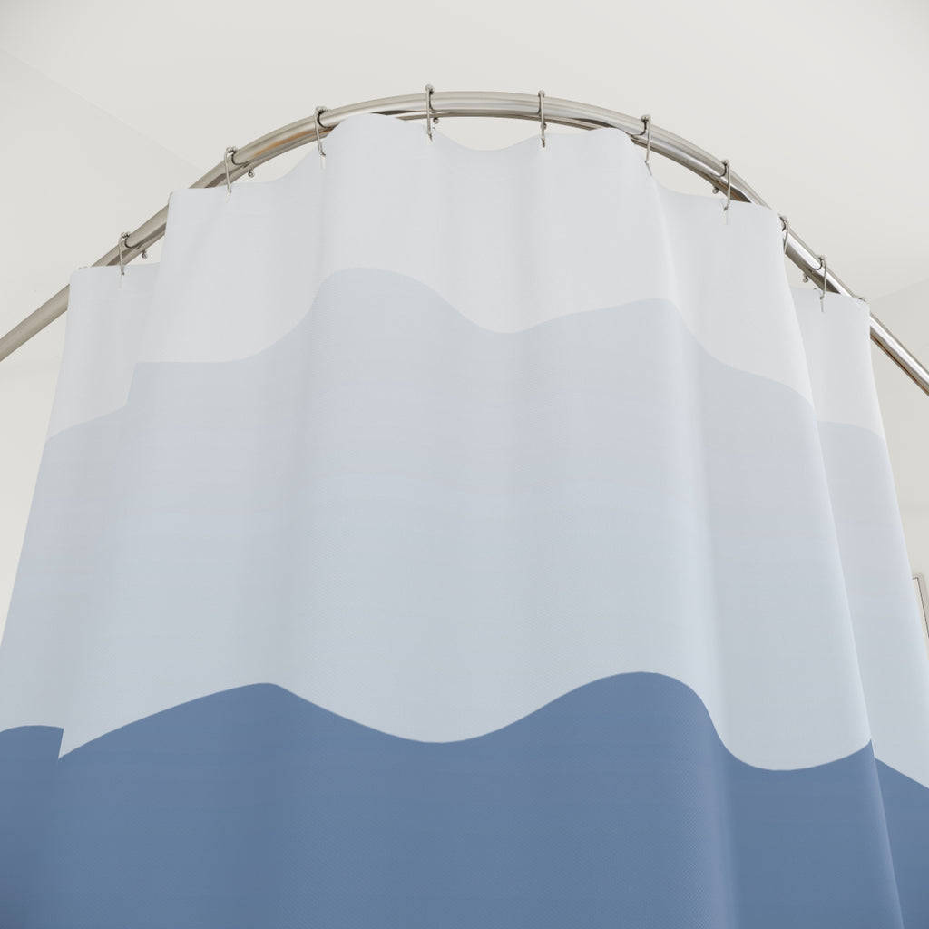 Blue and White Wave Gradient Shower Curtain