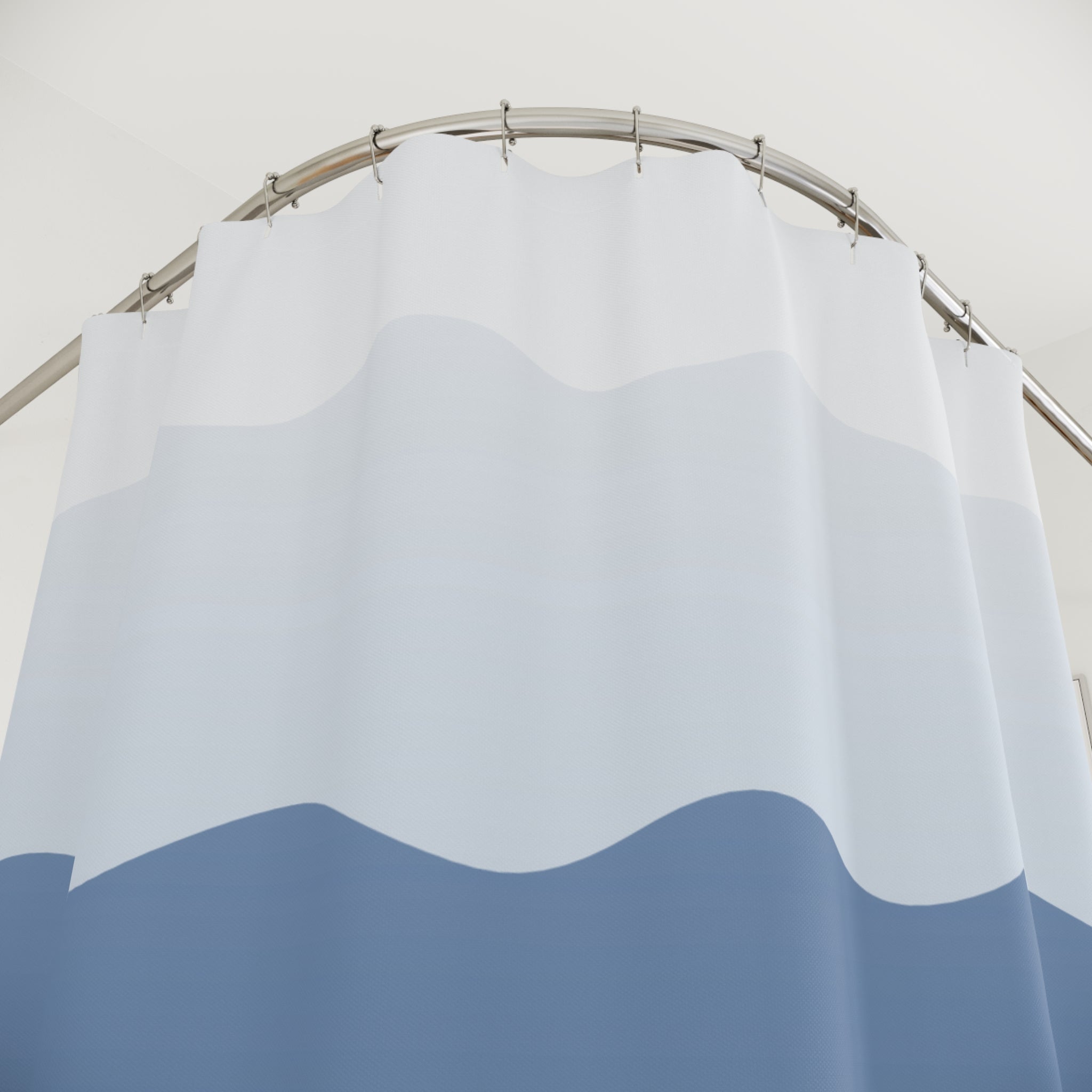 Blue and White Wave Gradient Shower Curtain