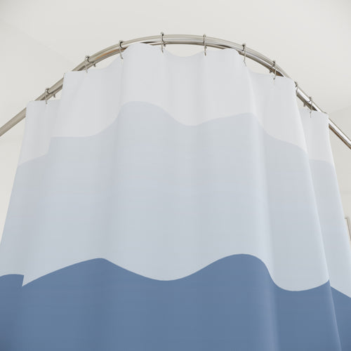 Blue and White Wave Gradient Shower Curtain