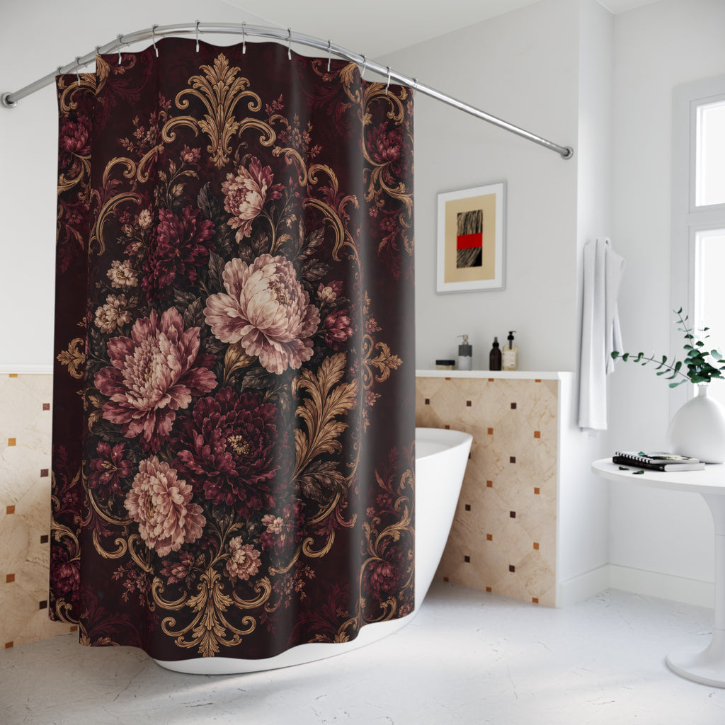Burgundy Baroque Floral Shower Curtain
