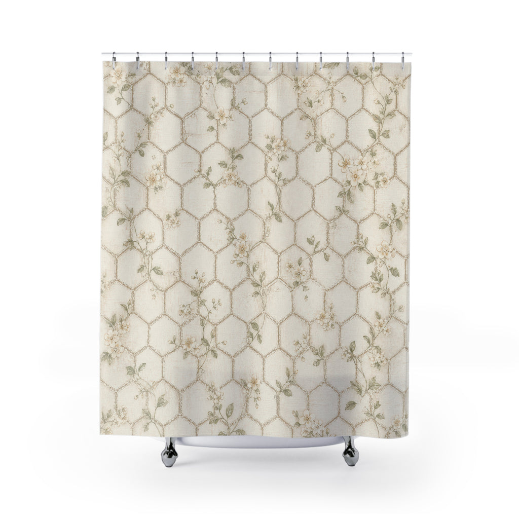 Rustic Trellis White Farmhouse Shower Curtain